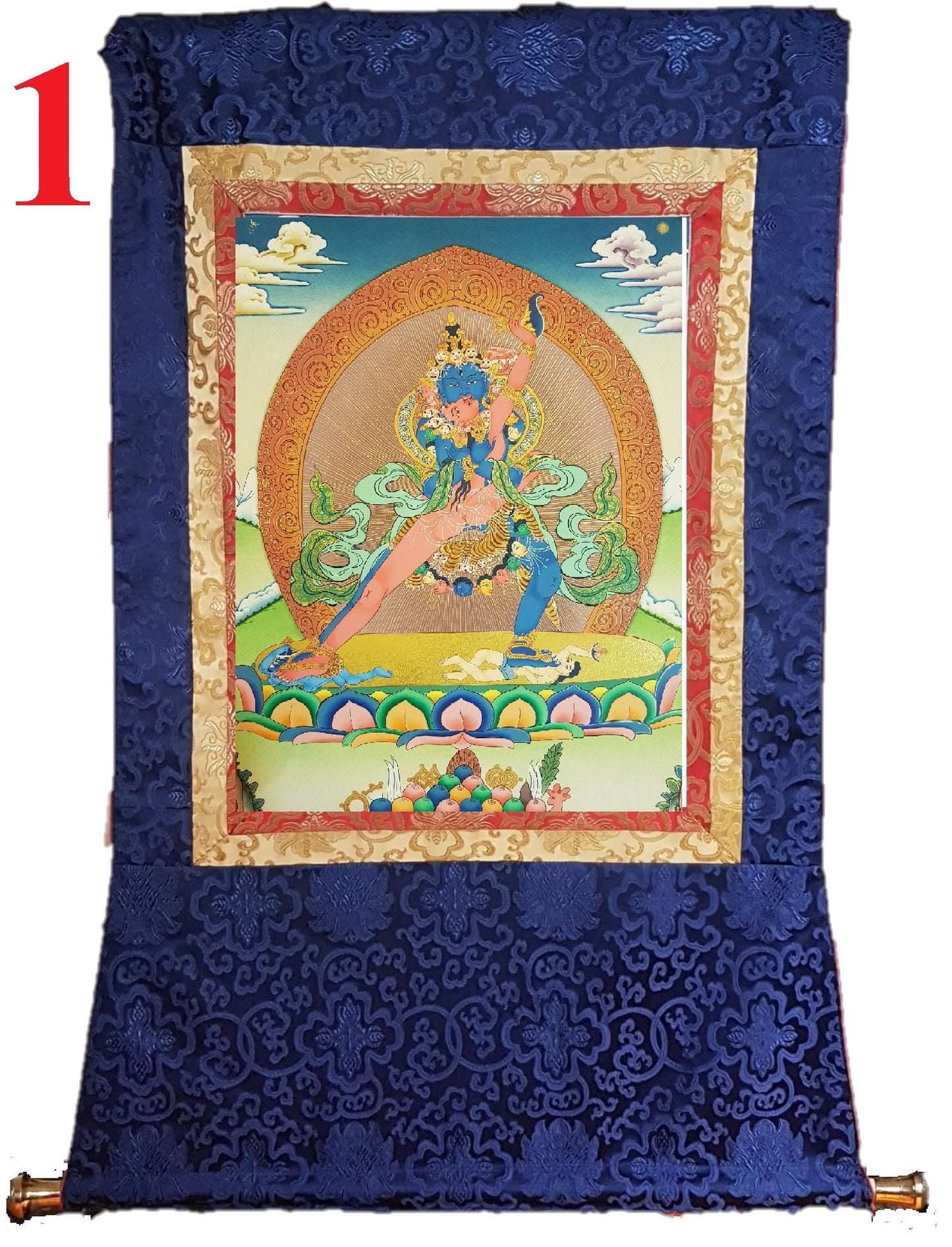 24. Two-Armed Heruka Chakrasamvara with Consort Thangka (Thanka). Free Brocade / Free Shipping.