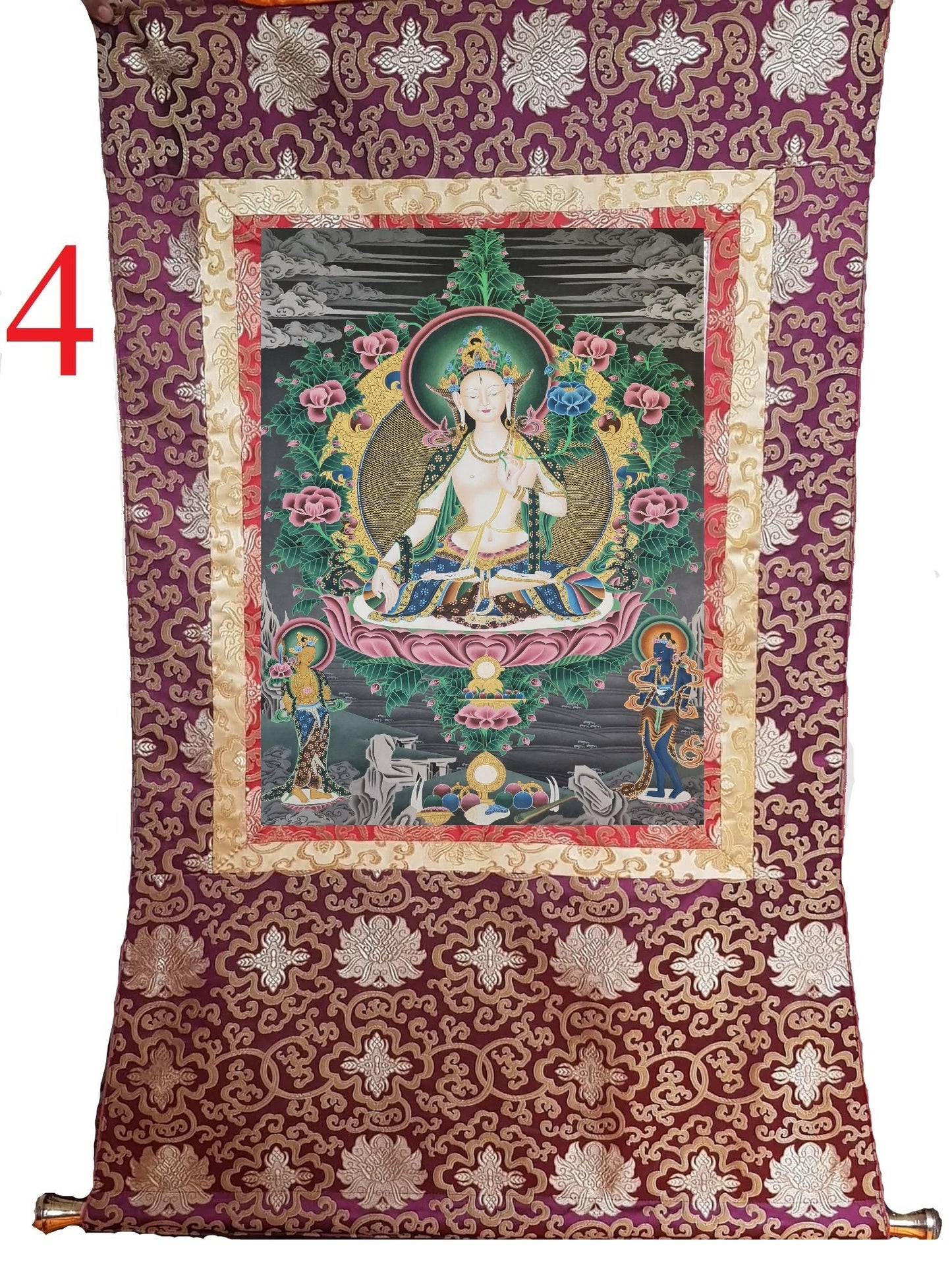206. White Tara Thangka (Thanka). Free Brocade / Free Shipping.