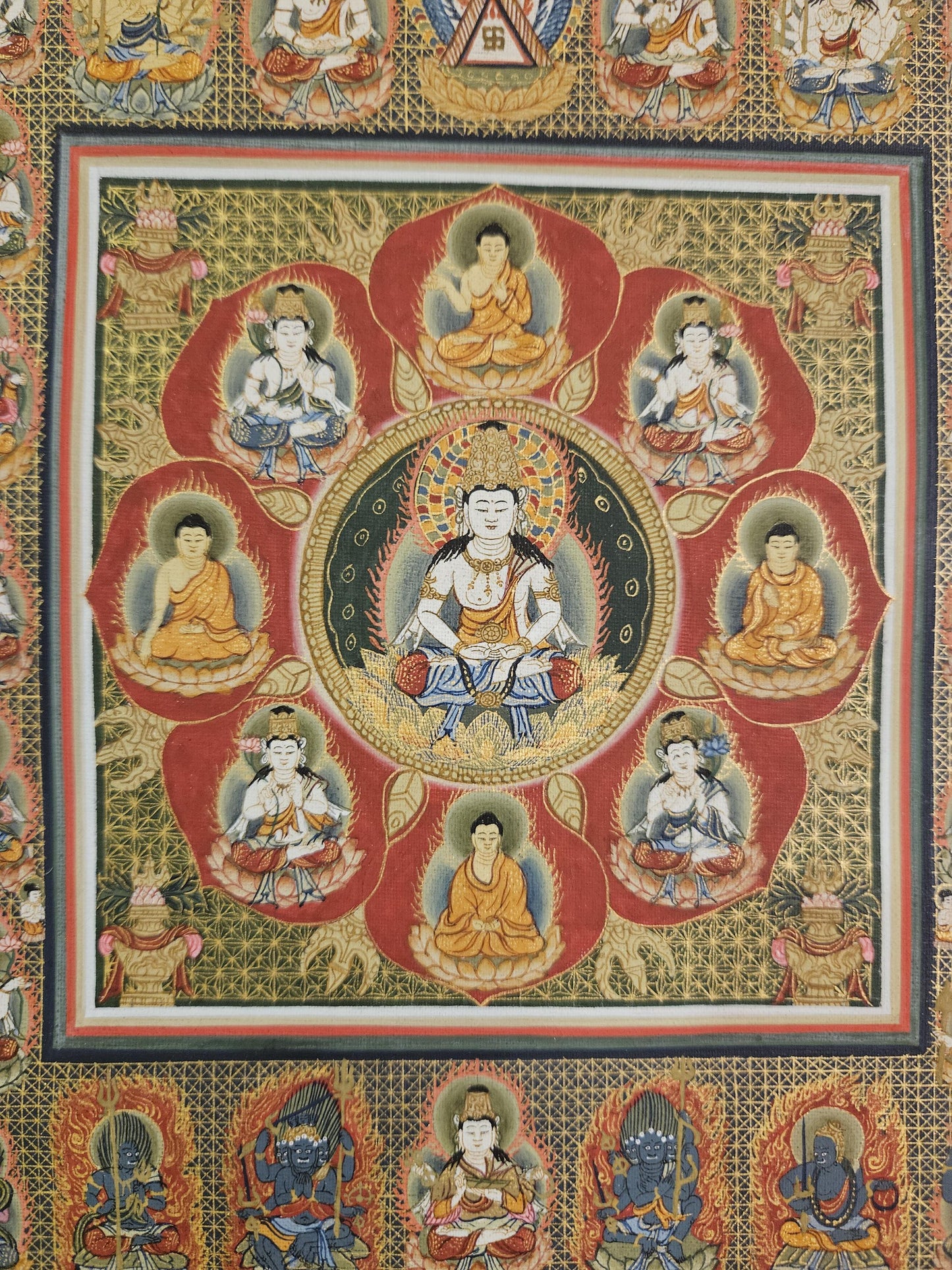 Ryokai (Roukai) Dharma Dhatu and Vajra Dhatu Mandala Thanka (Thangka) with Japanese Gods. High Quality Painting by Surya Lama. Free Shipping