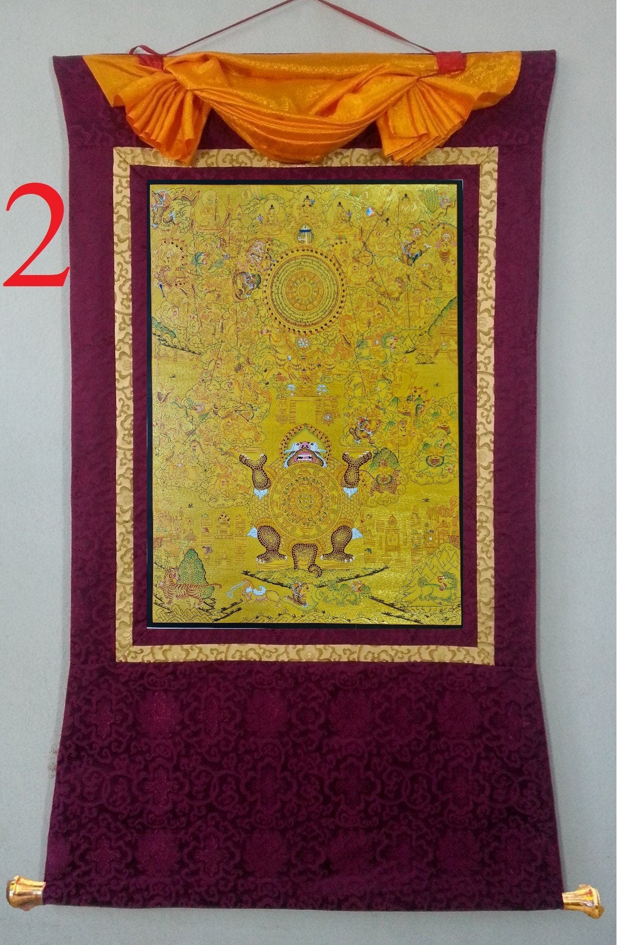 216. 24 K Gold Shiva Khorlo Thangka (Thanka). Free Brocade / Free Shipping.