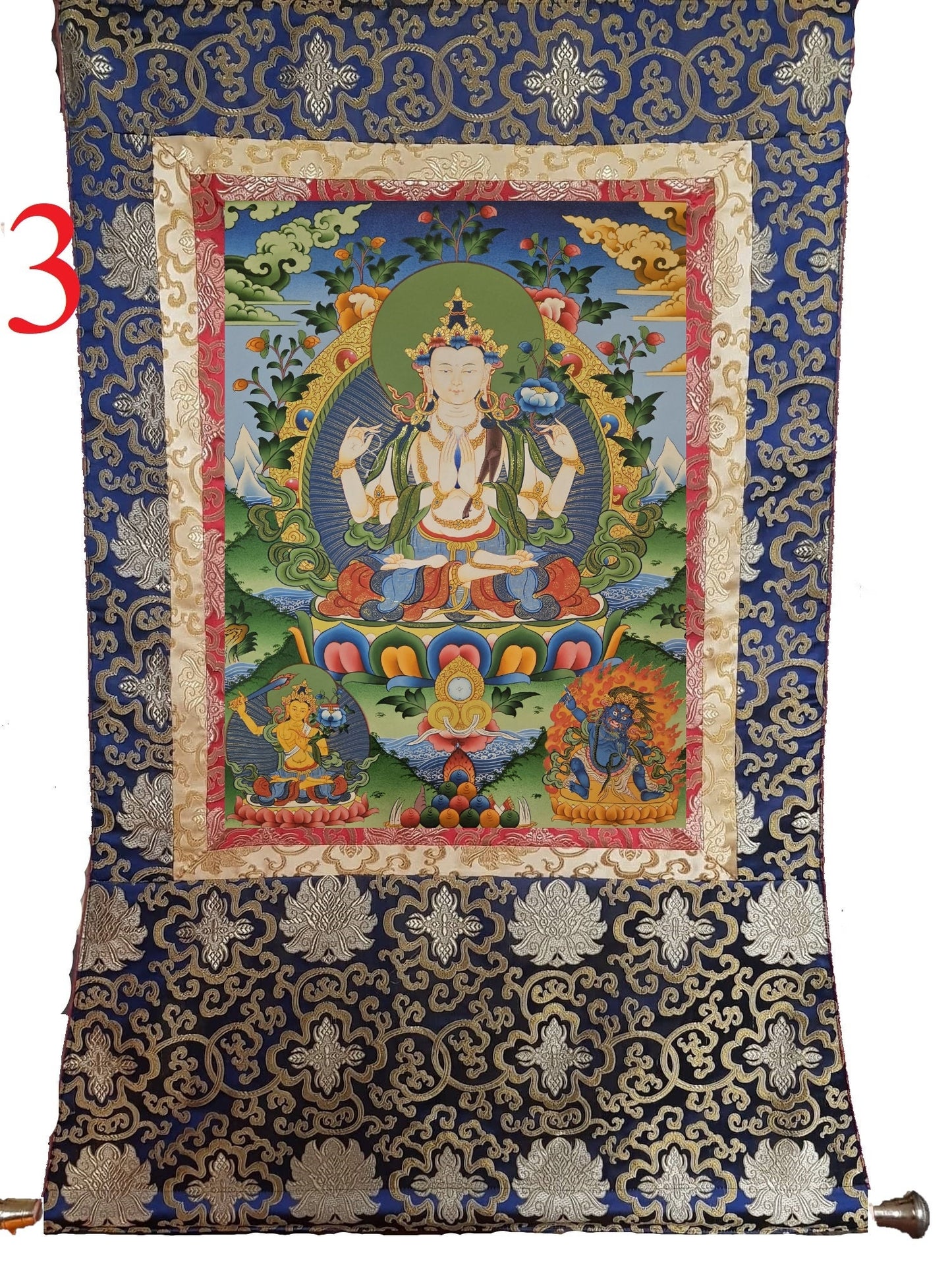 37. Chenrezig Thangka (Thanka).  Free Brocade / Free Shipping.