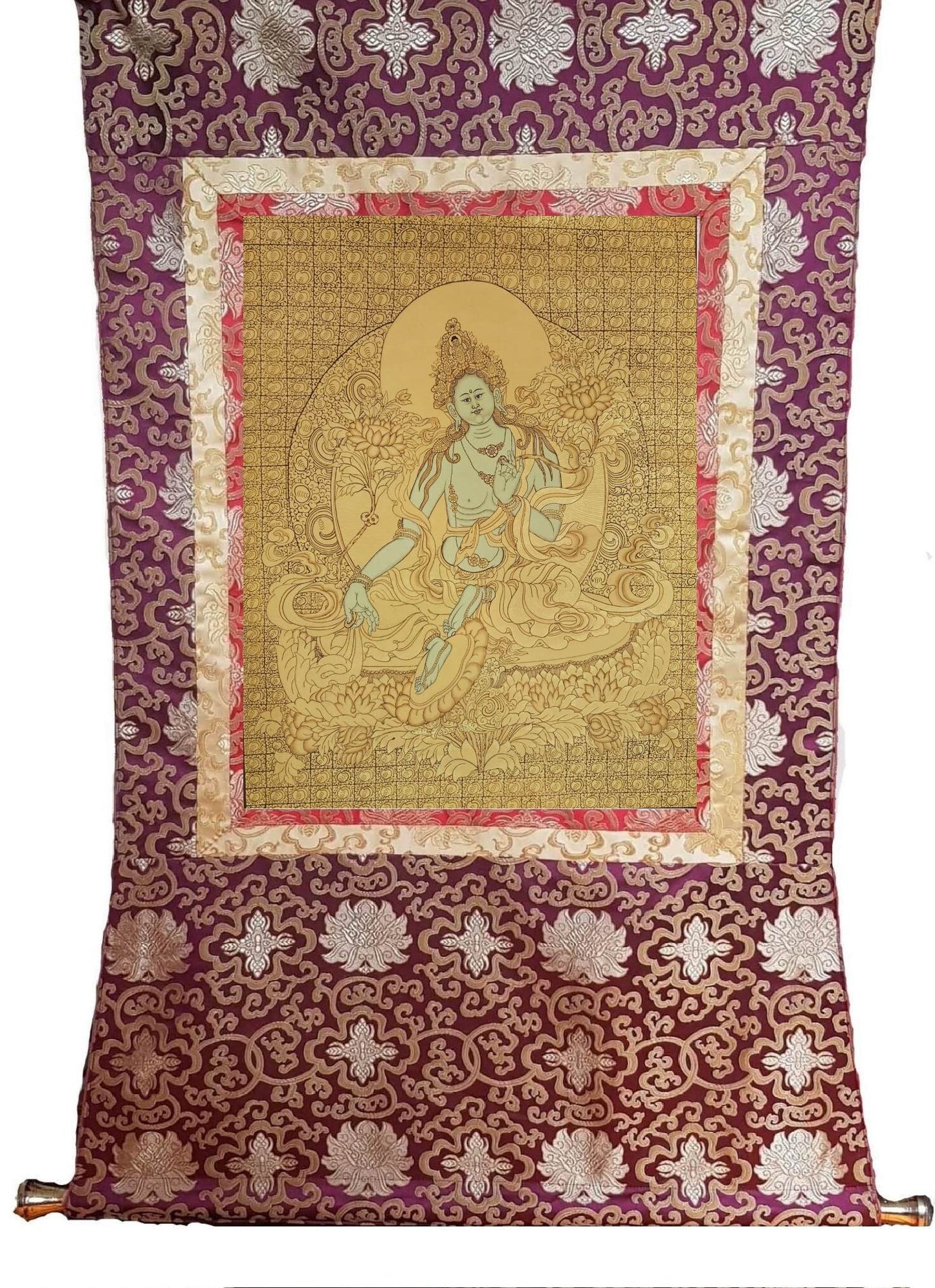 333. Green Tara Thangka (Thanka). Free Brocade / Free Shipping.