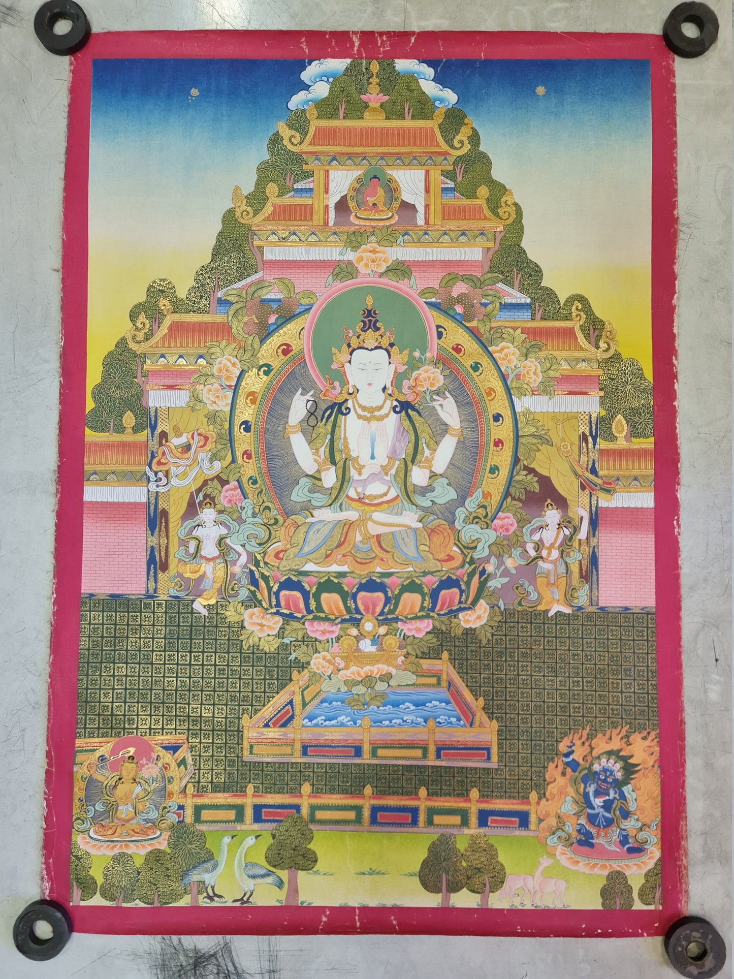 193. Chenrezig Thangka (Thanka).  Free Brocade / Free Shipping.