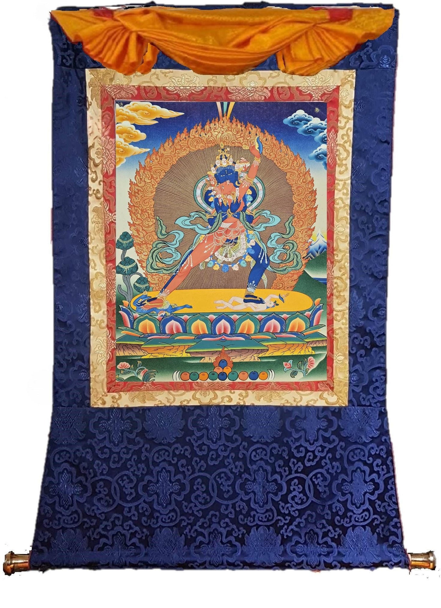 401. Two (2) -Armed Heruka Chakrasamvara with Consort Thangka (Thanka). Free Brocade / Free Shipping.