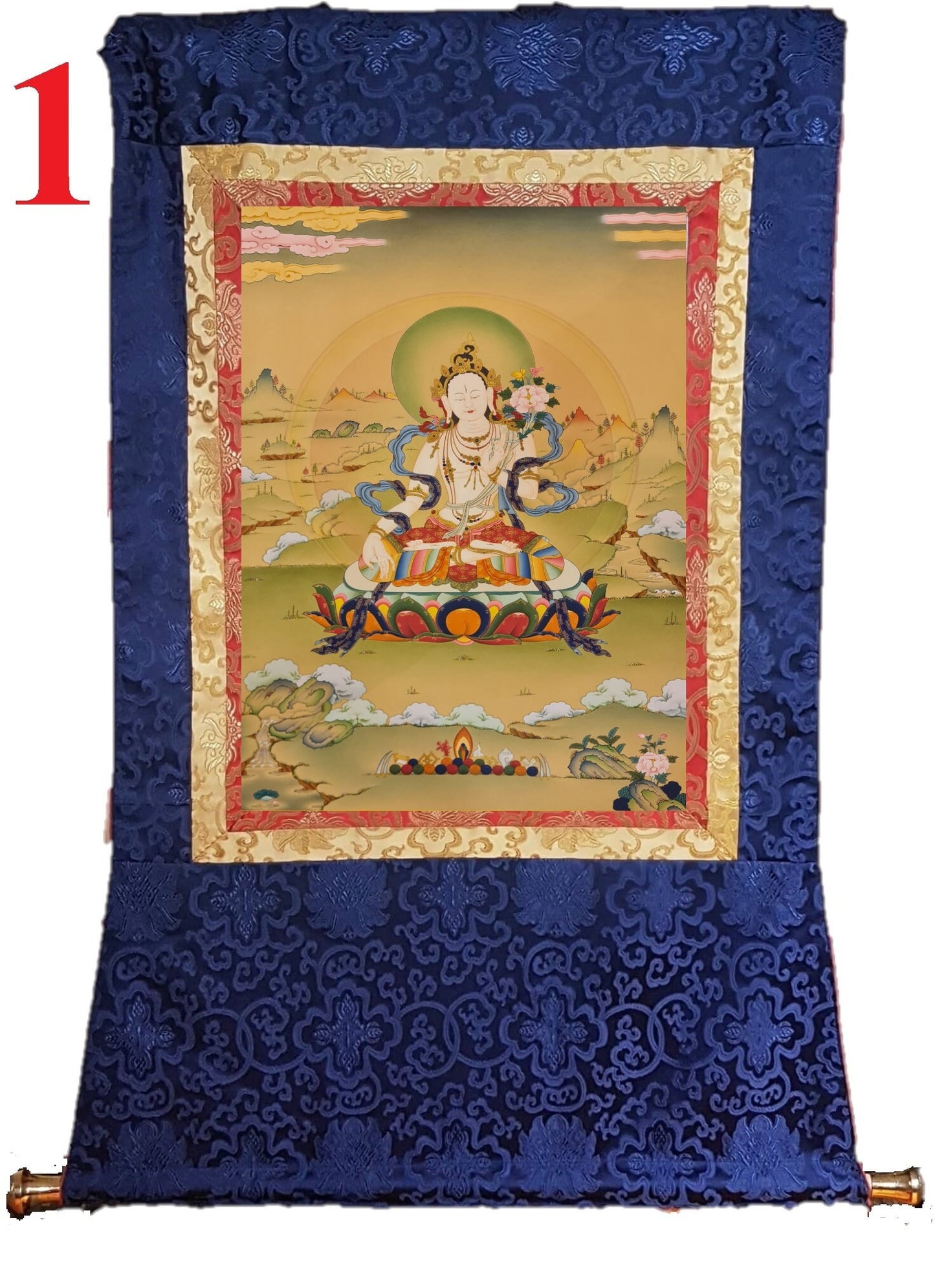 270. Karma Gadri White Tara Thangka (Thanka). Free Brocade / Free Shipping.