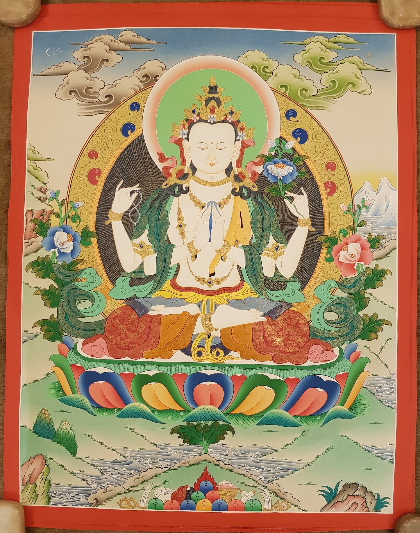 16. Chenrezig Thangka (Thanka). Free Brocade / Free Shipping.