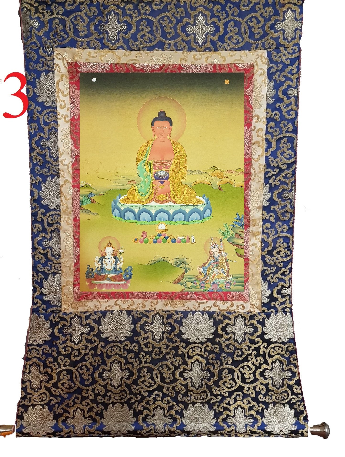 4. Karma Gadri Style Amitabha Buddha Thangka (Thanka). Free Brocade / Free Shipping.