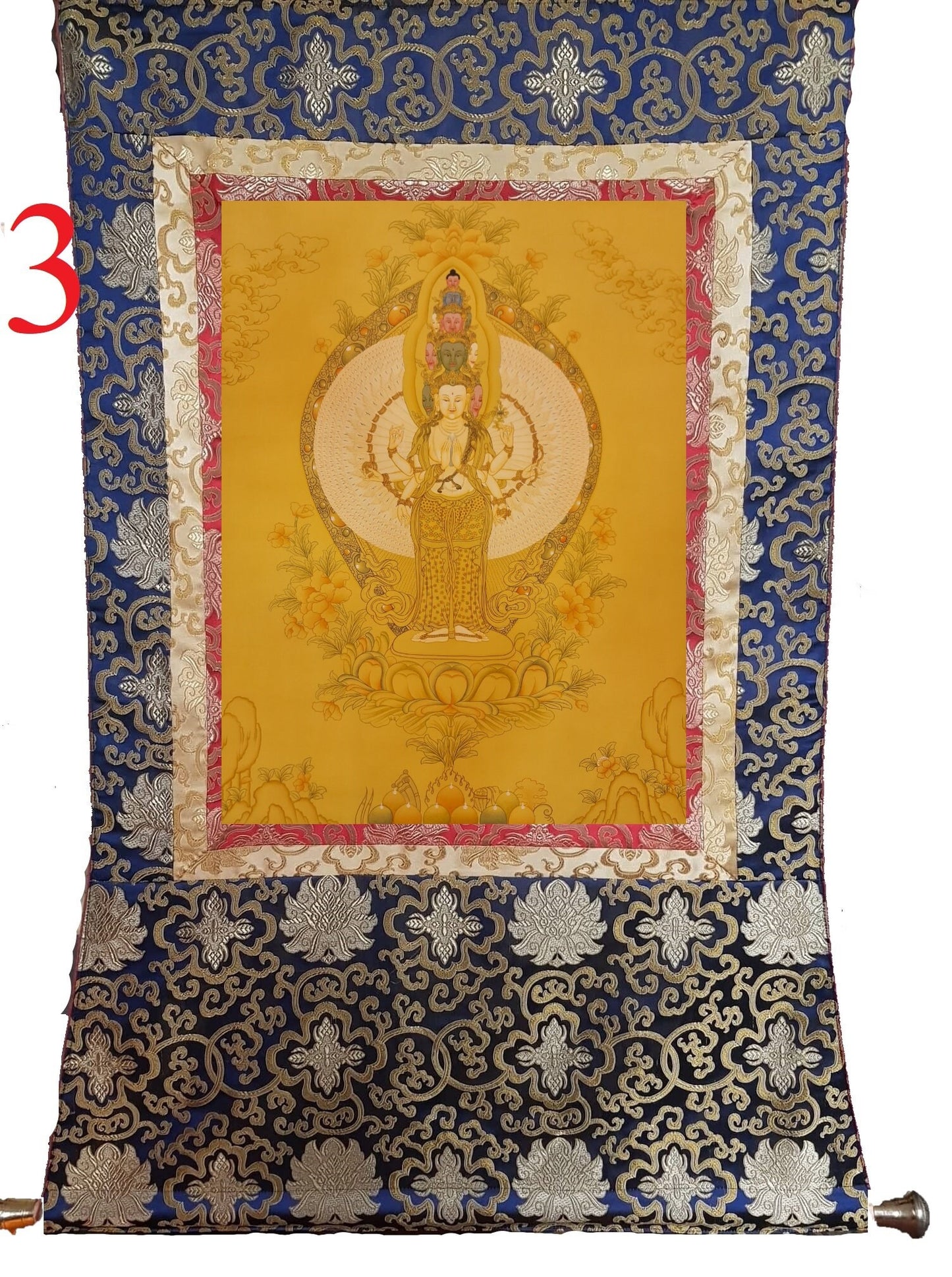 264. Large 1000 (Thousand) Arm Chenrezig Avalokiteshvara Thangka (Thanka). Free Brocade / Free Shipping.