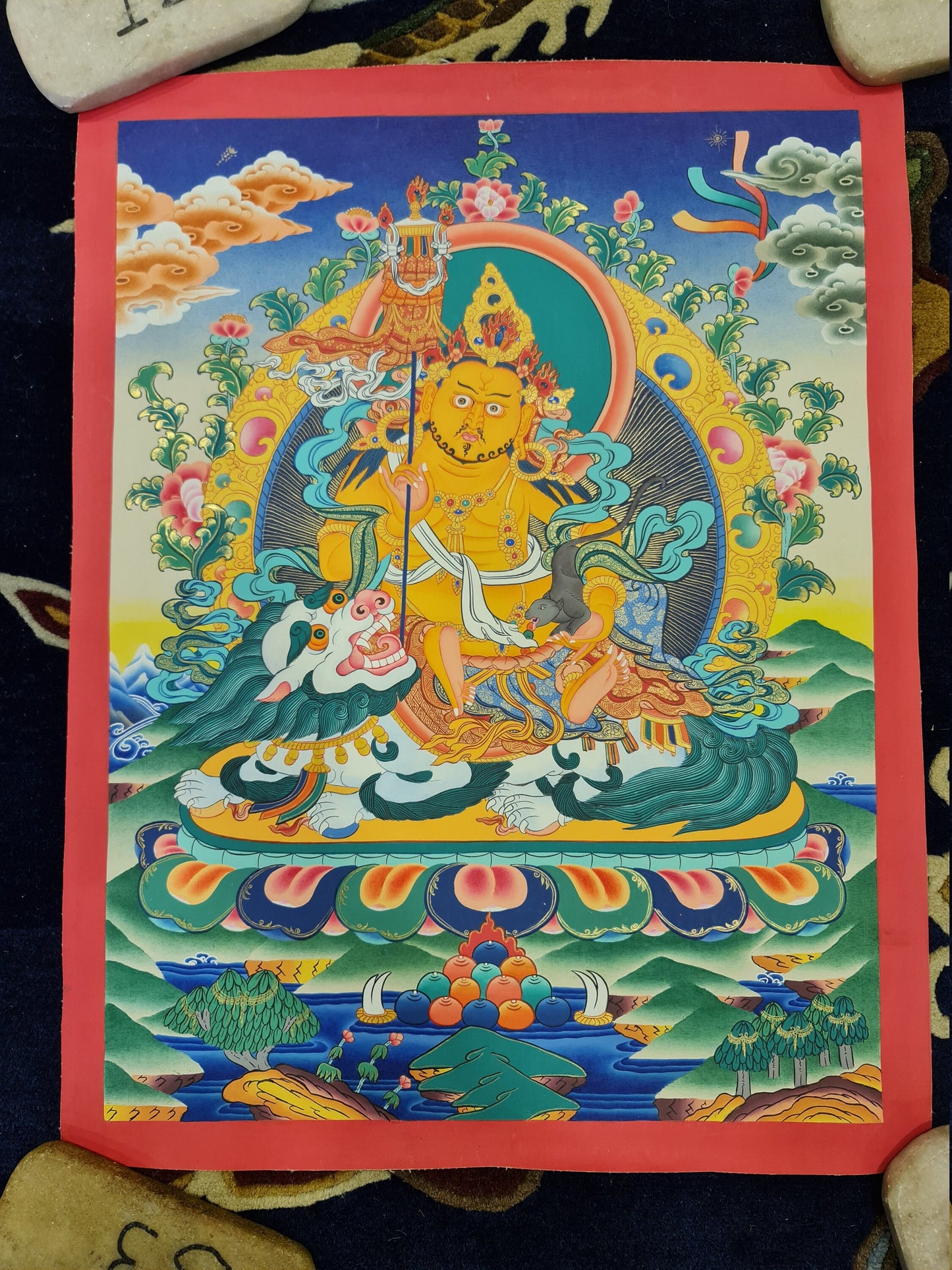 143. Namtoshe Jambhala or Zambhala Thangka (Thanka). Free Brocade / Free Shipping.