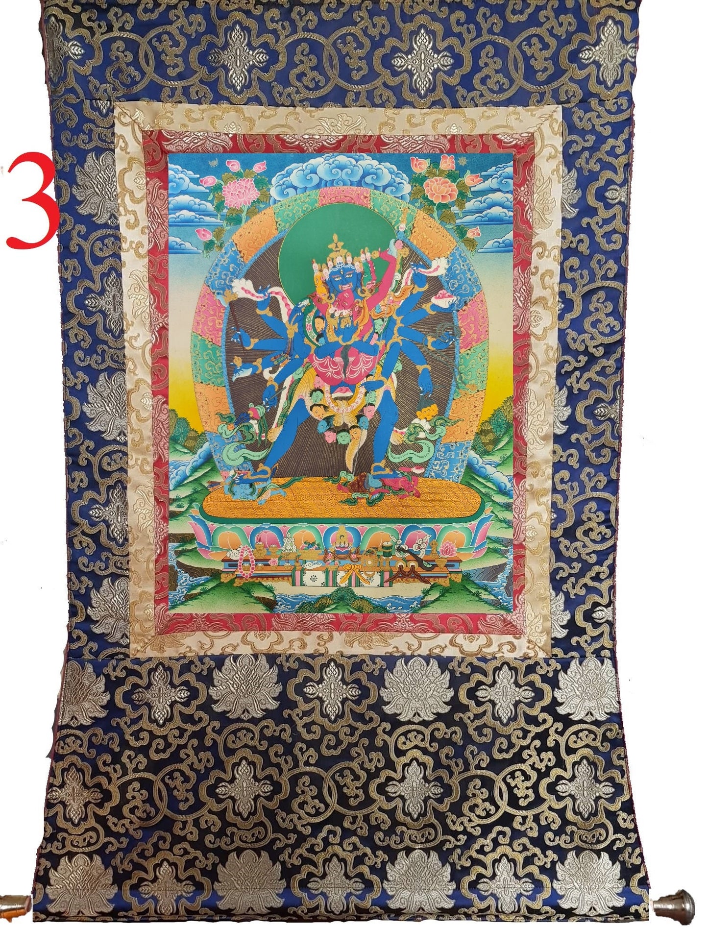 26. 12 Arm Chakrasamvara Thanka (Thangka) Painting. Free Brocade / Free Shipping.