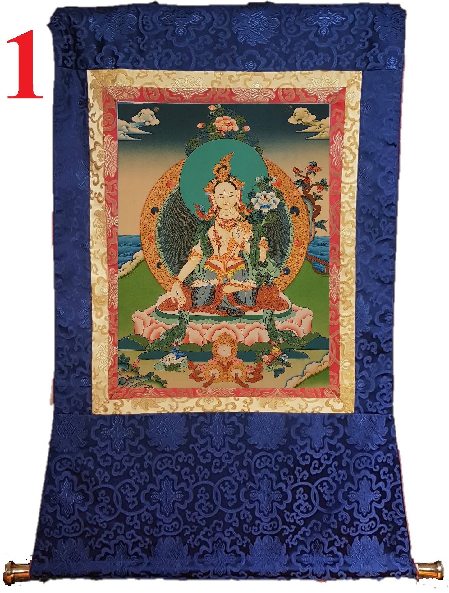 150. White Tara Thangka (Thanka). Free Brocade / Free Shipping.