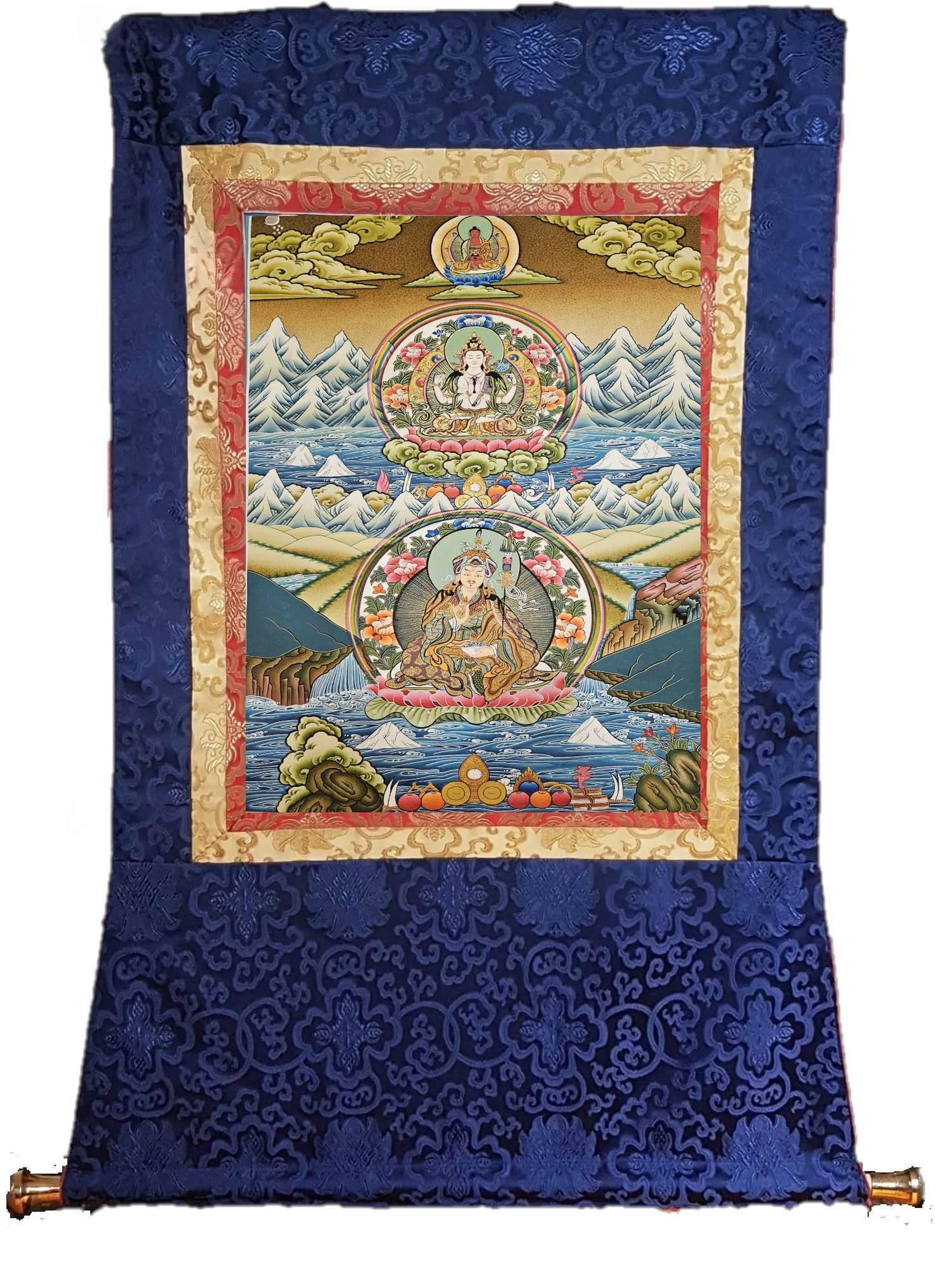 360. Triratna (Guru Rinpoche, Amitabha, Chenrezig) Thangka (Thanka). Free Shipping.
