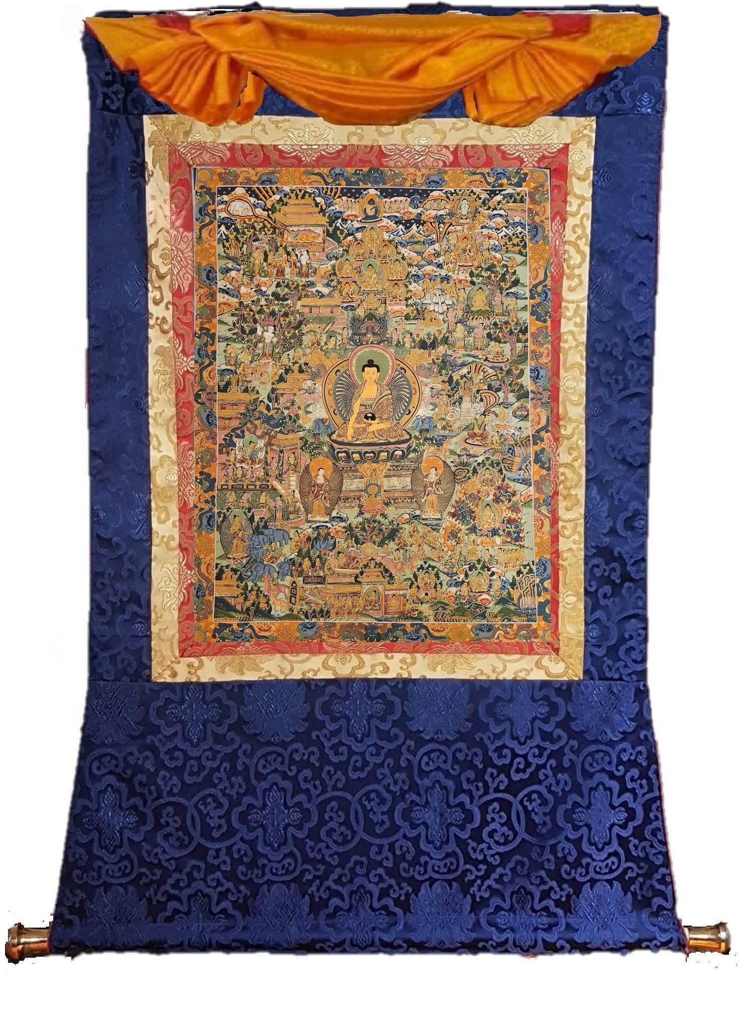 381. Buddha Life Story (Thanka) Thangka. Free Brocade / Free Shipping.