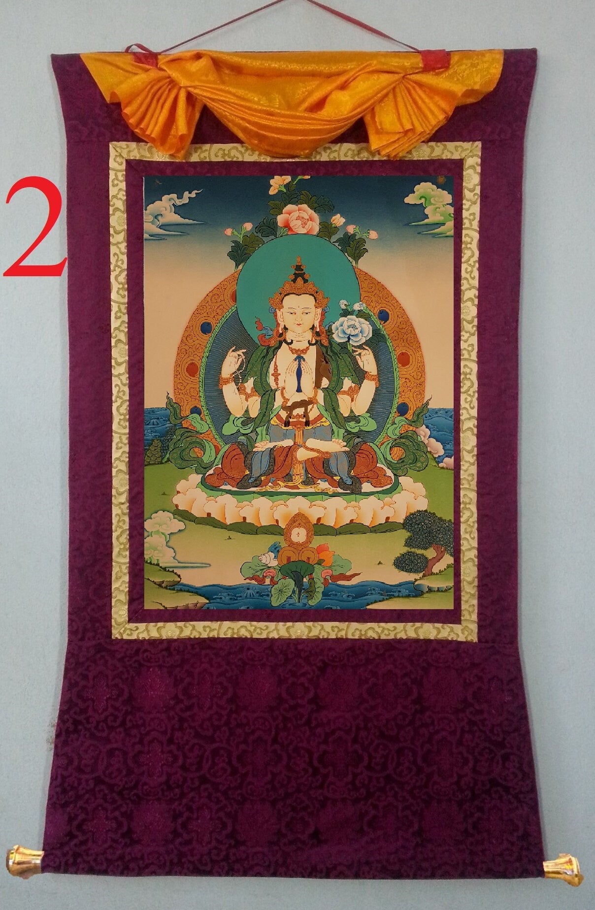 42. Chenrezig Thangka (Thanka).  Free Brocade / Free Shipping.