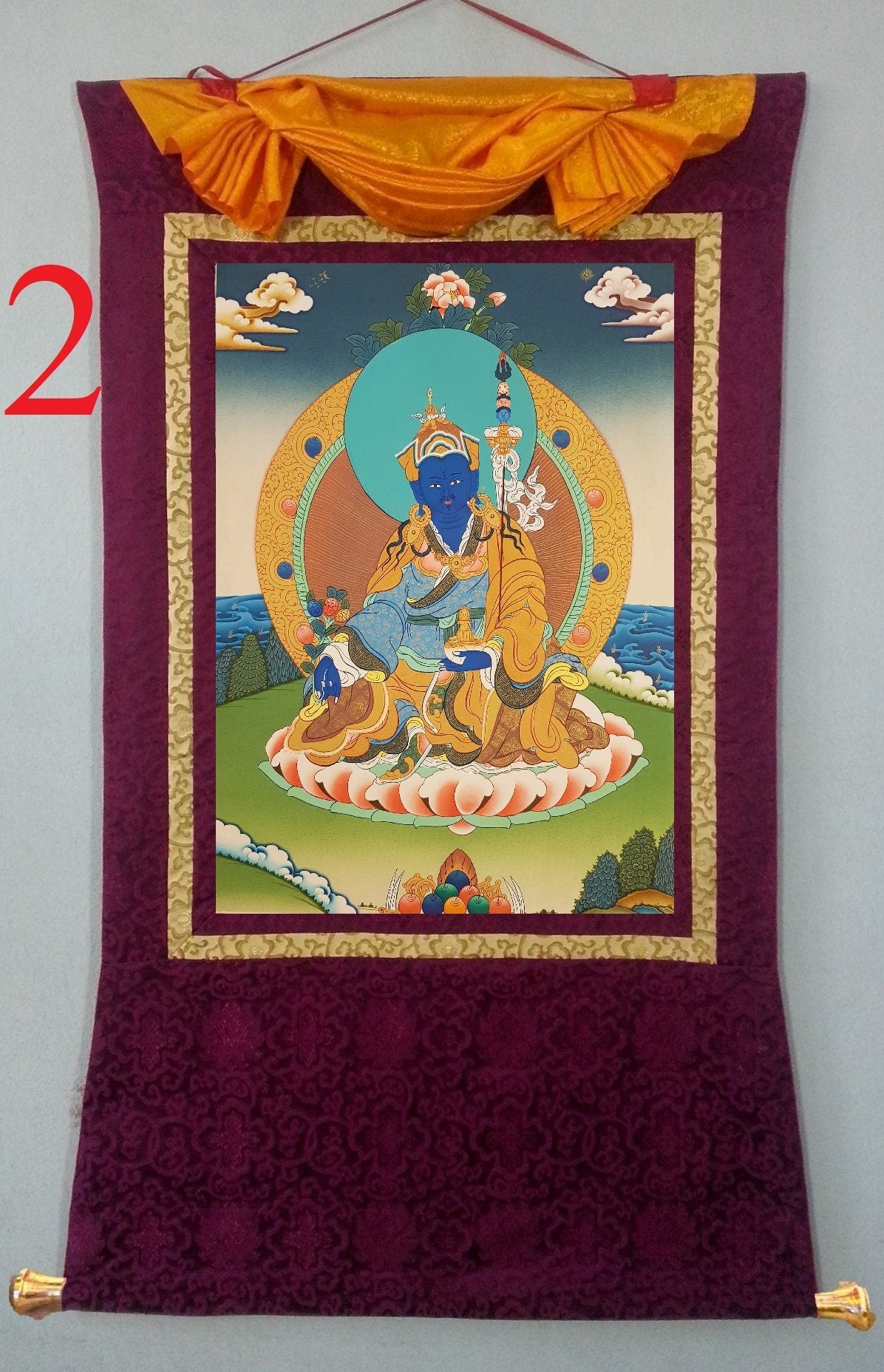 91. Medicine Guru Rinpoche Orgyen Menla Thanka (Thangka). Free Brocade / Free Shipping.