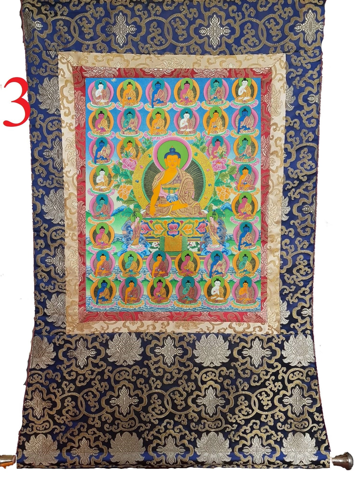 145. 35 Buddha Thangka (Thanka). Free Brocade / Free Shipping.