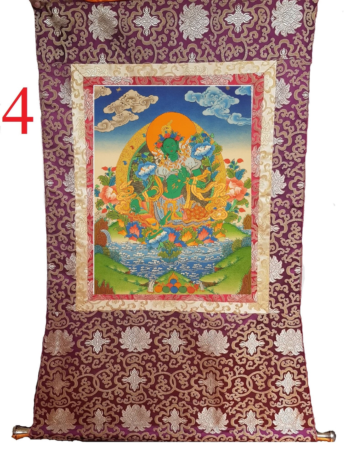 57. Green Tara Thangka (Thanka). Free Brocade / Free Shipping.