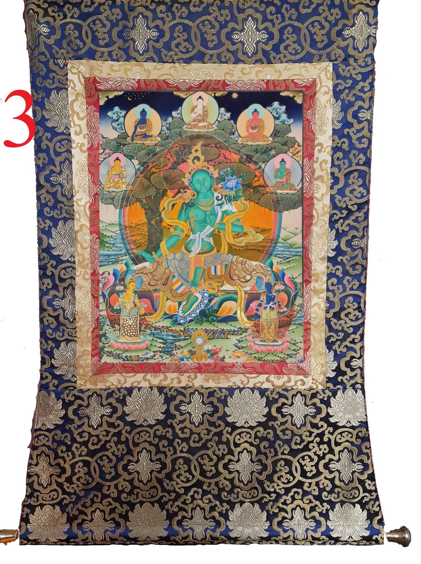 263. Large Green Tara Thangka (Thanka). Free Brocade / Free Shipping.