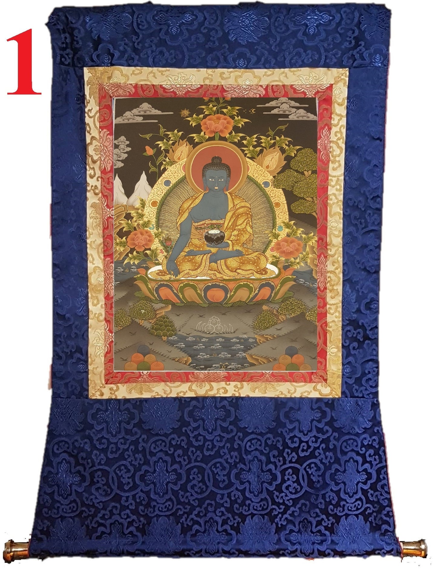 89. Medicine Buddha Thanka (Thangka). Free Brocade / Free Shipping.