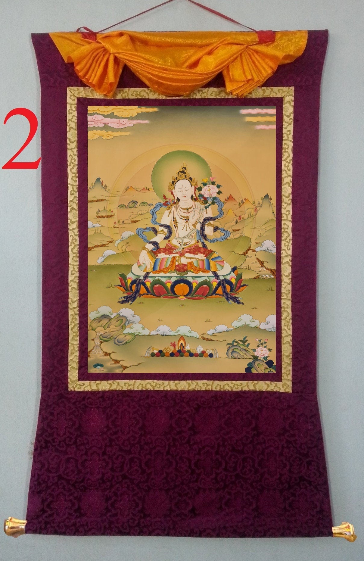 270. Karma Gadri White Tara Thangka (Thanka). Free Brocade / Free Shipping.