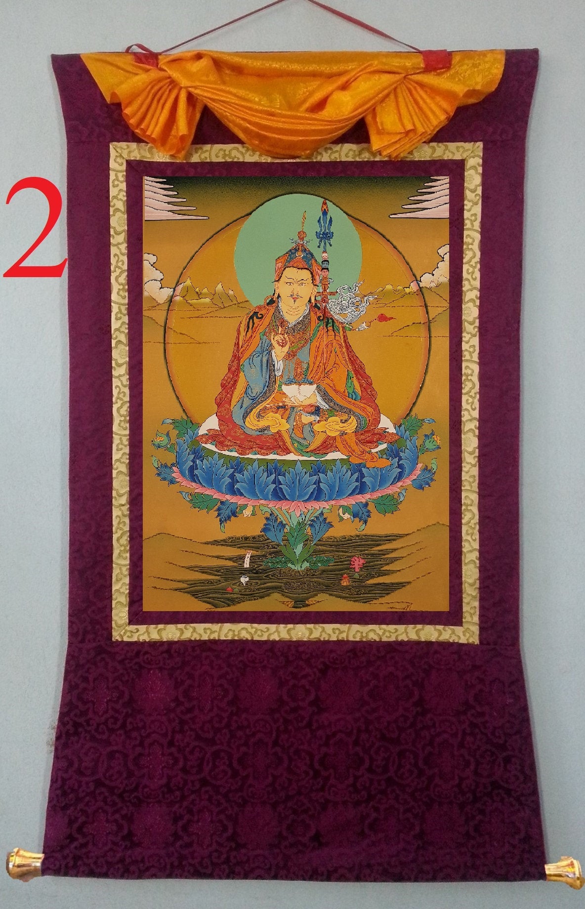 69. Guru Rinpoche Padmasambhava Thanka (Thangka). Free Brocade / Free Shipping.