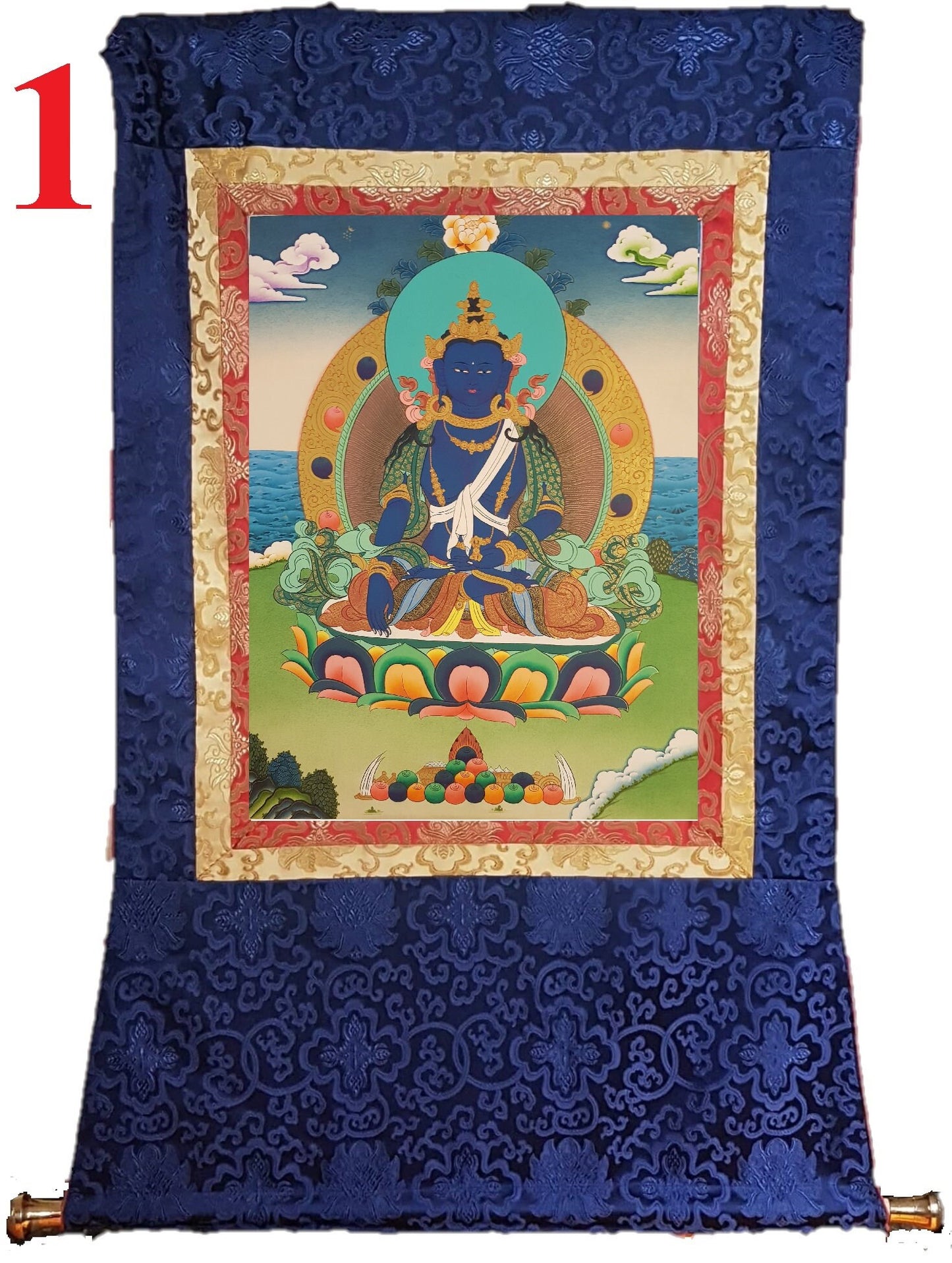 92. Akshobhya (Medukpa) Buddha Thangka (Thanka). Free Brocade / Free Shipping.