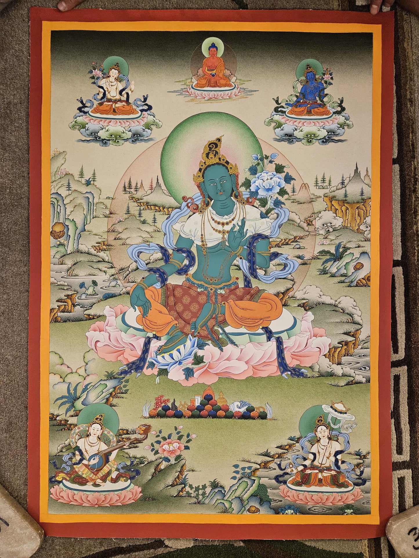 271. Karma Gadri Green Tara Thangka (Thanka). Free Brocade / Free Shipping.