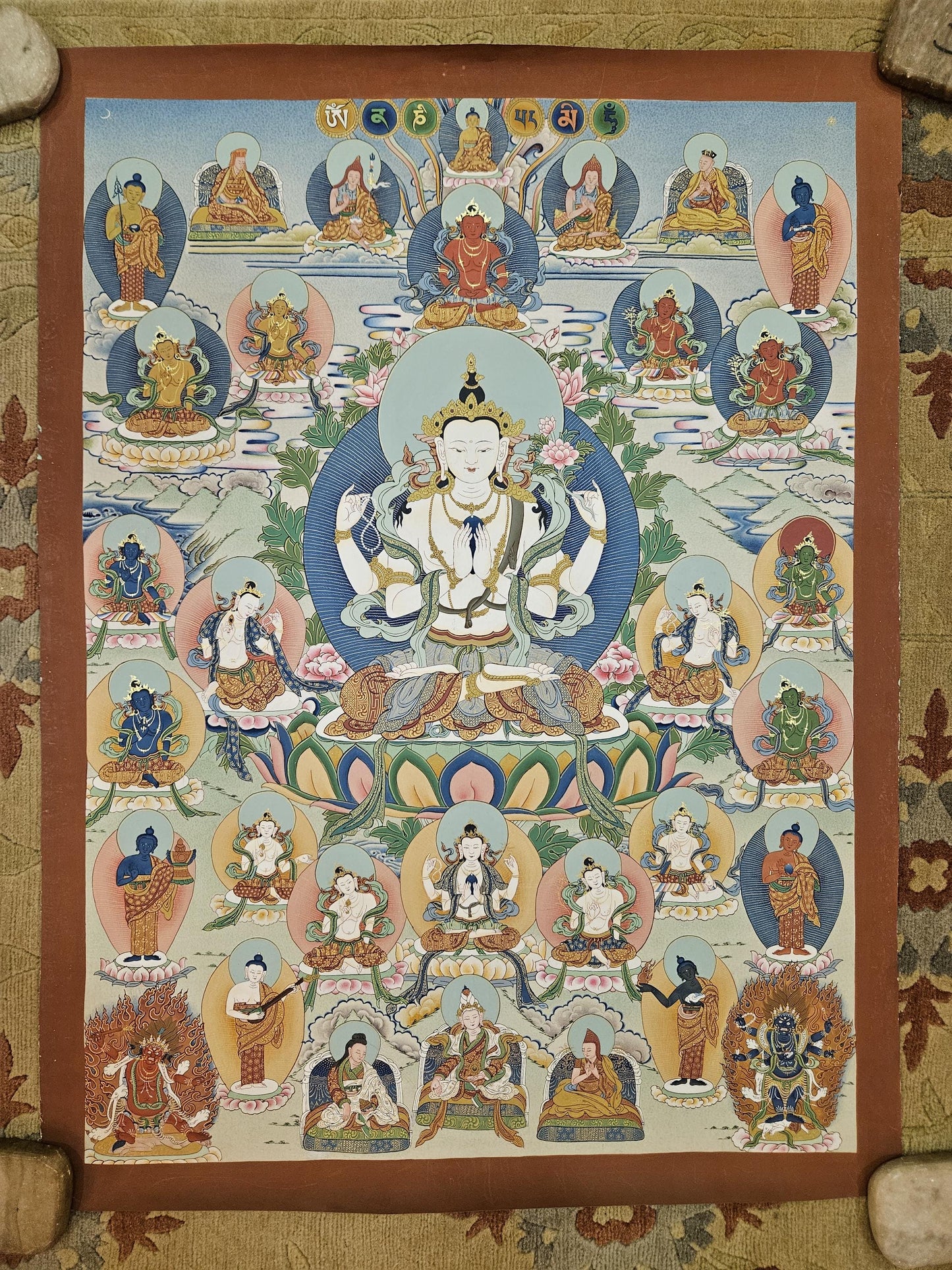 392. Chenrezig Thangka (Thanka).  Free Brocade / Free Shipping.