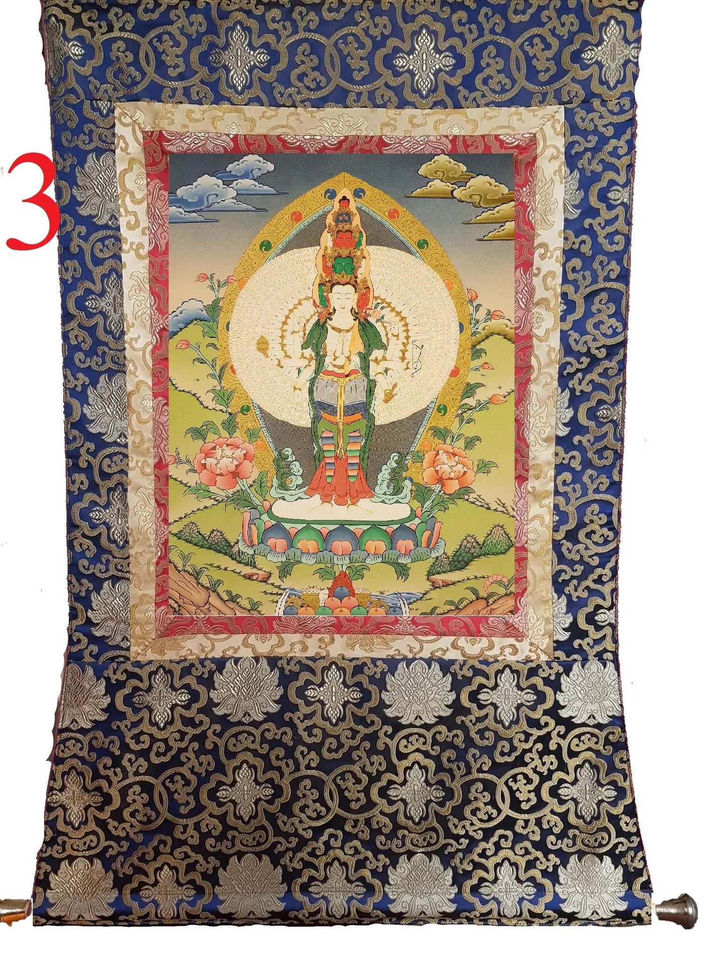 10. 1000 (Thousand) Arm Chenrezig Avalokiteshvara Thangka (Thanka). Free Brocade / Free Shipping.