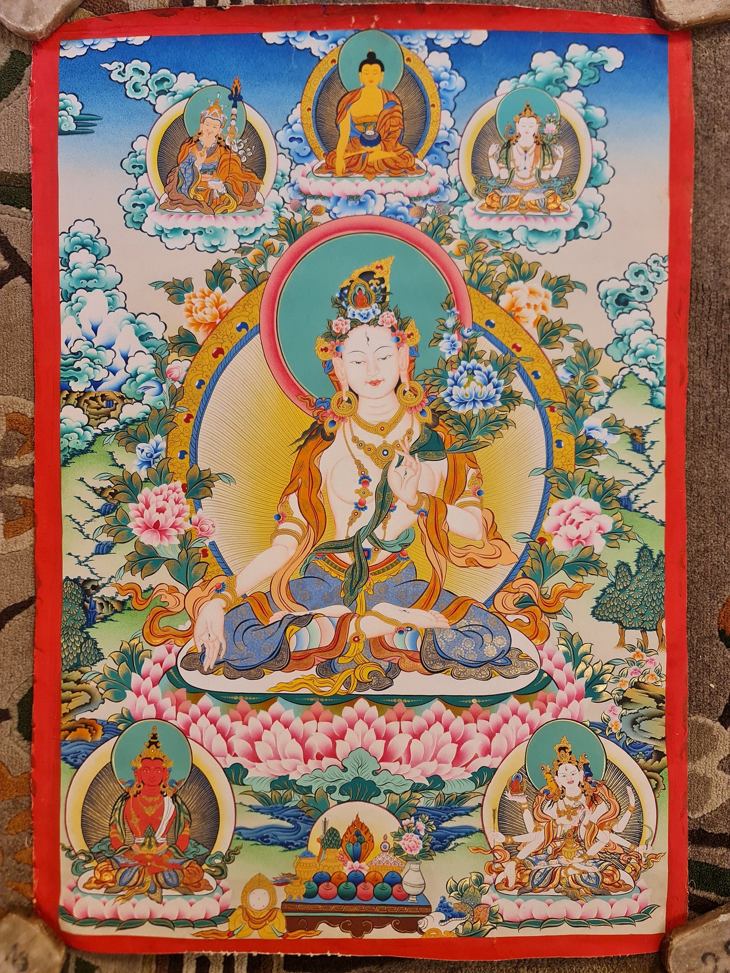 207. White Tara Thangka (Thanka). Free Brocade / Free Shipping.