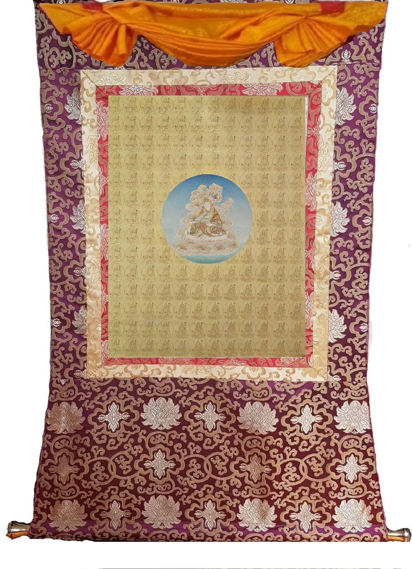 383.  108 Old Guru Rinpoche Padmasambhava Thanka (Thangka). Free Brocade / Free Shipping.