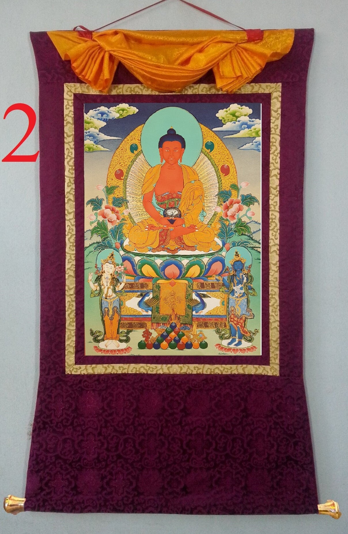 27. Amitabha Buddha Thangka (Thanka). Free Brocade / Free Shipping.
