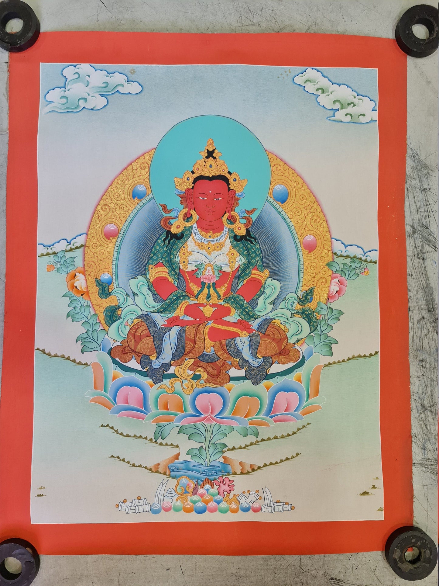 170. Amitayus Thangka (Thanka). Free Brocade / Free Shipping.