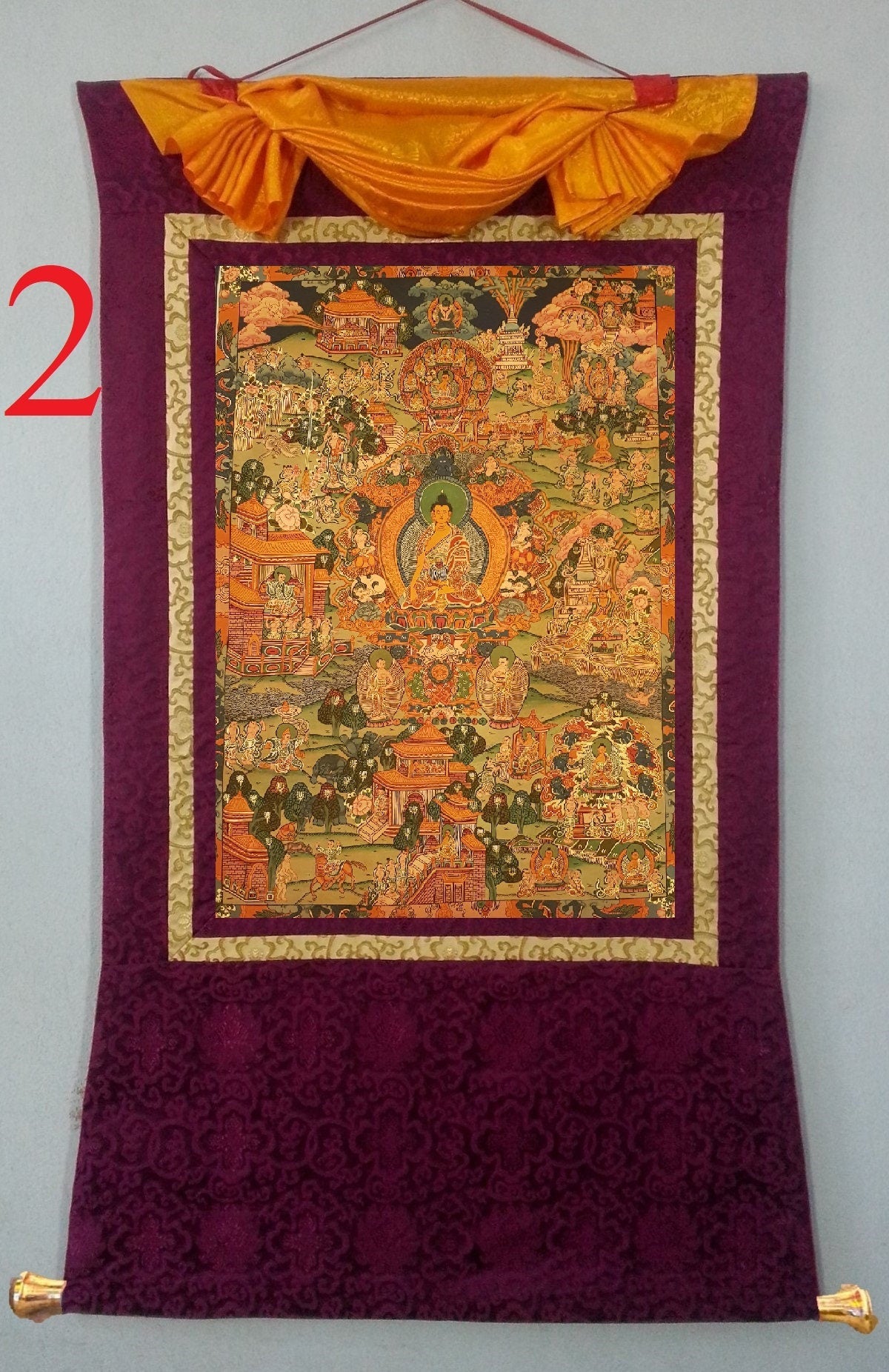 14. Buddha Life Story (Thanka) Thangka. Free Brocade / Free Shipping.