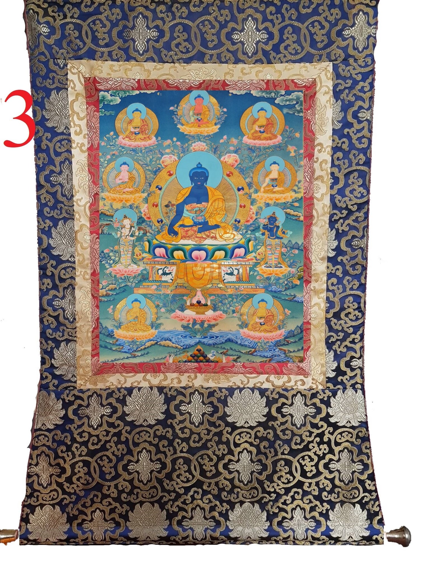 254. 8 Eight Medicine Buddha Thanka (Thangka). Free Brocade / Free Shipping.