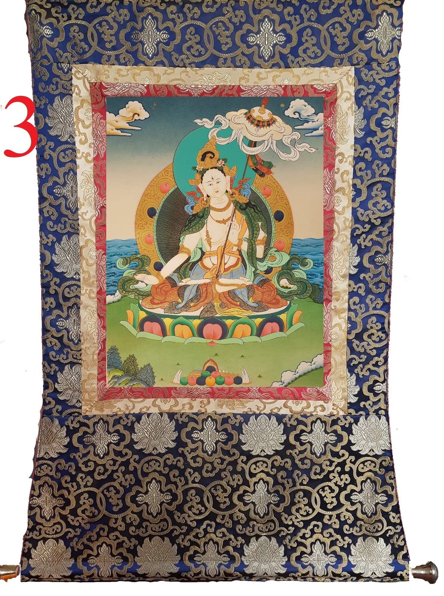 127. Two Arm Dukkar Thangka (Thanka). Free Brocade / Free Shipping.
