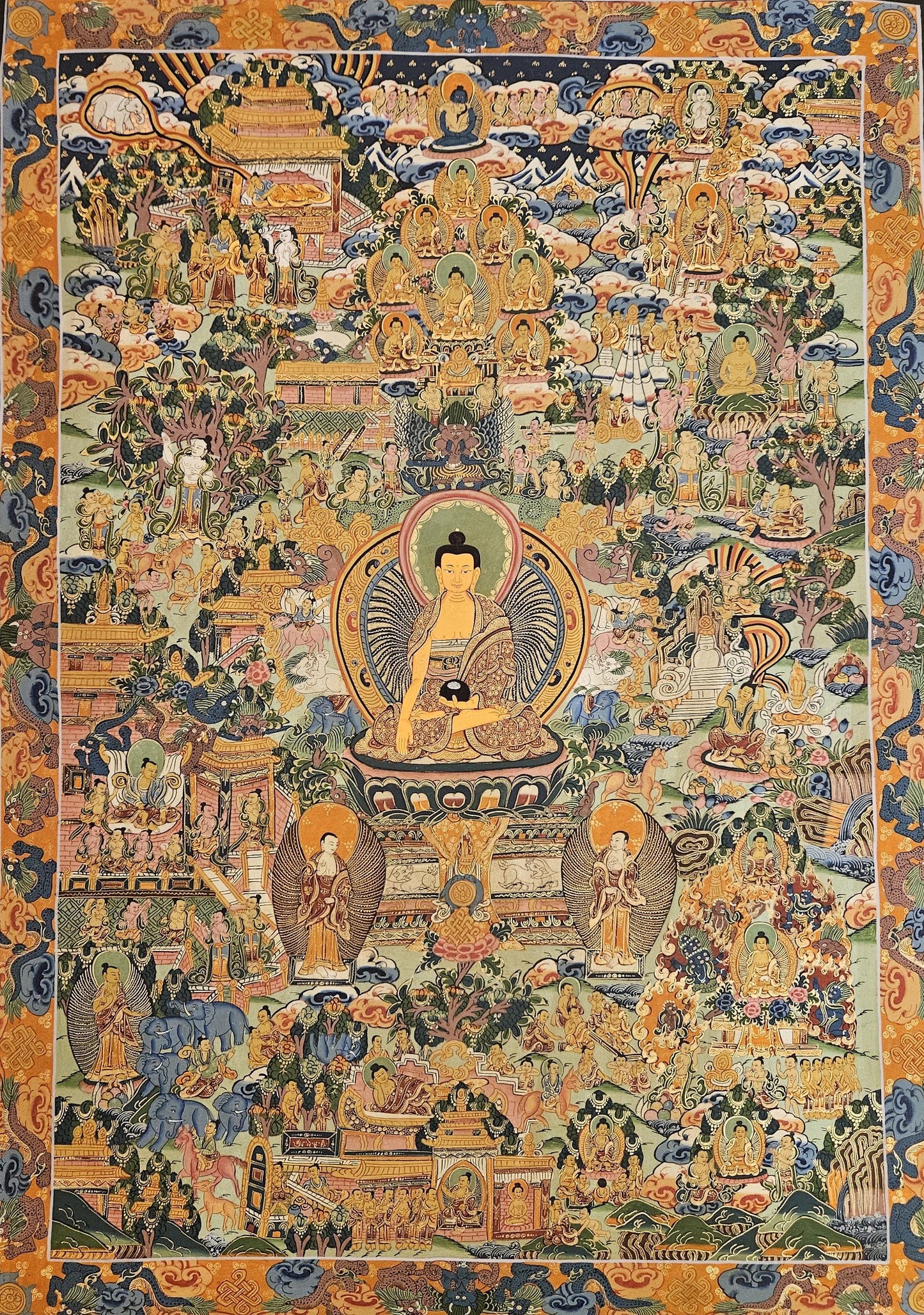 381. Buddha Life Story (Thanka) Thangka. Free Brocade / Free Shipping.