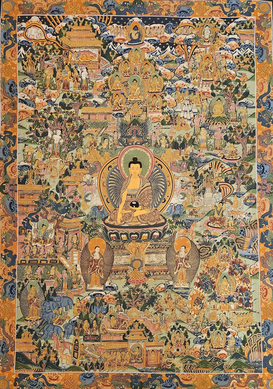 381. Buddha Life Story (Thanka) Thangka. Free Brocade / Free Shipping.