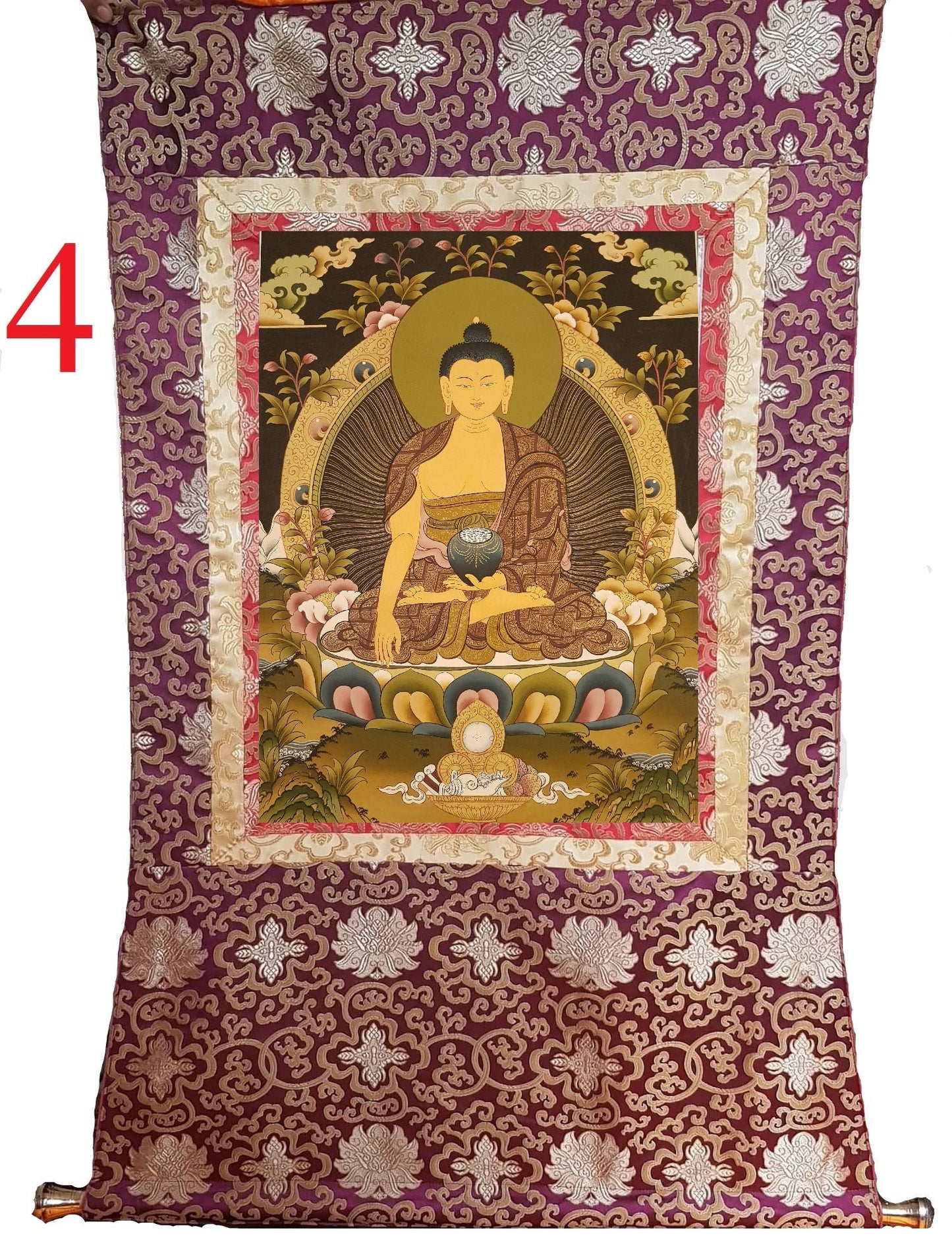 113. Shakyamuni Buddha Thangka (Thanka). Free Brocade / Free Shipping.