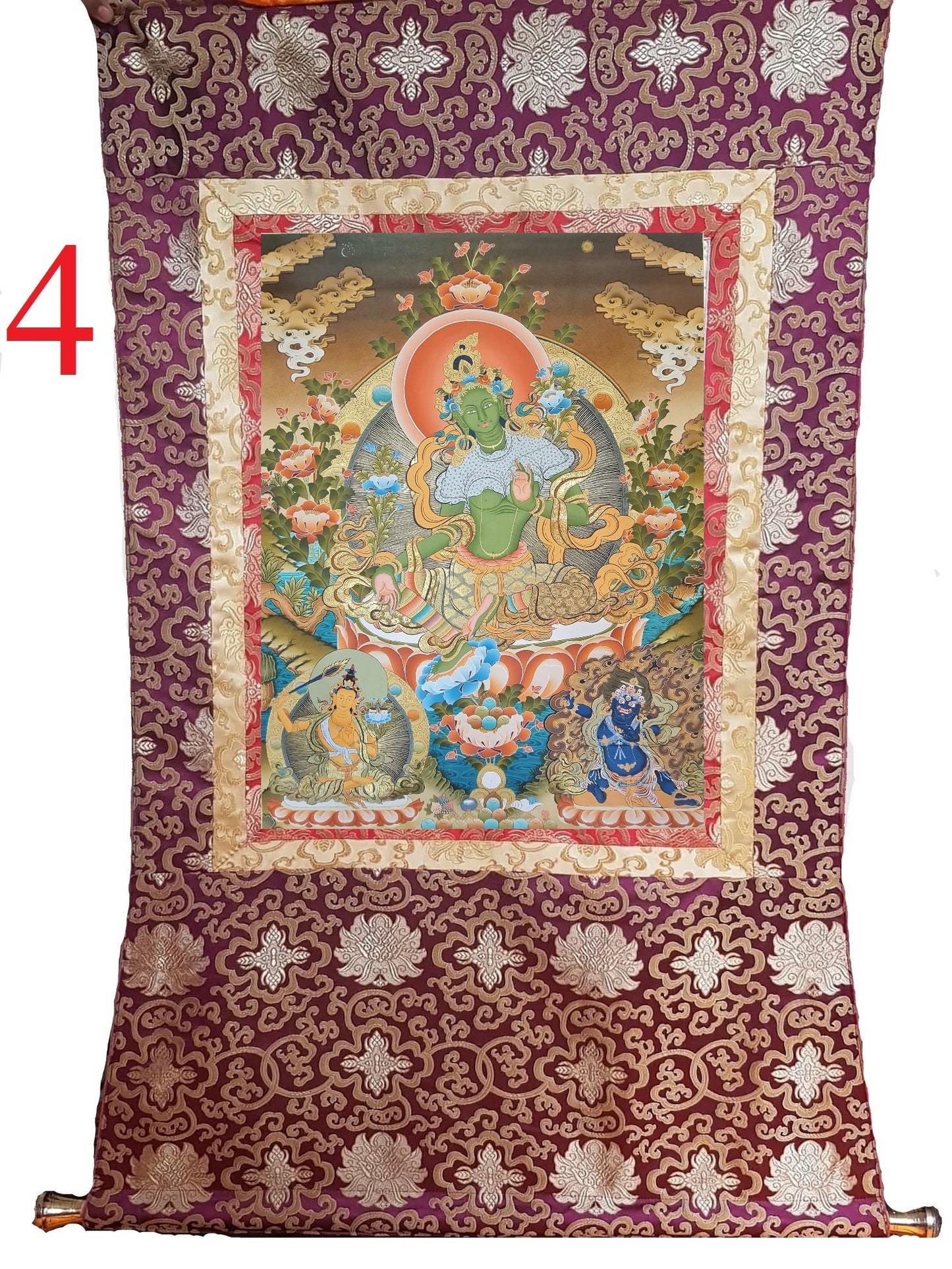 181. Big Green Tara Thangka (Thanka). Free Brocade / Free Shipping.