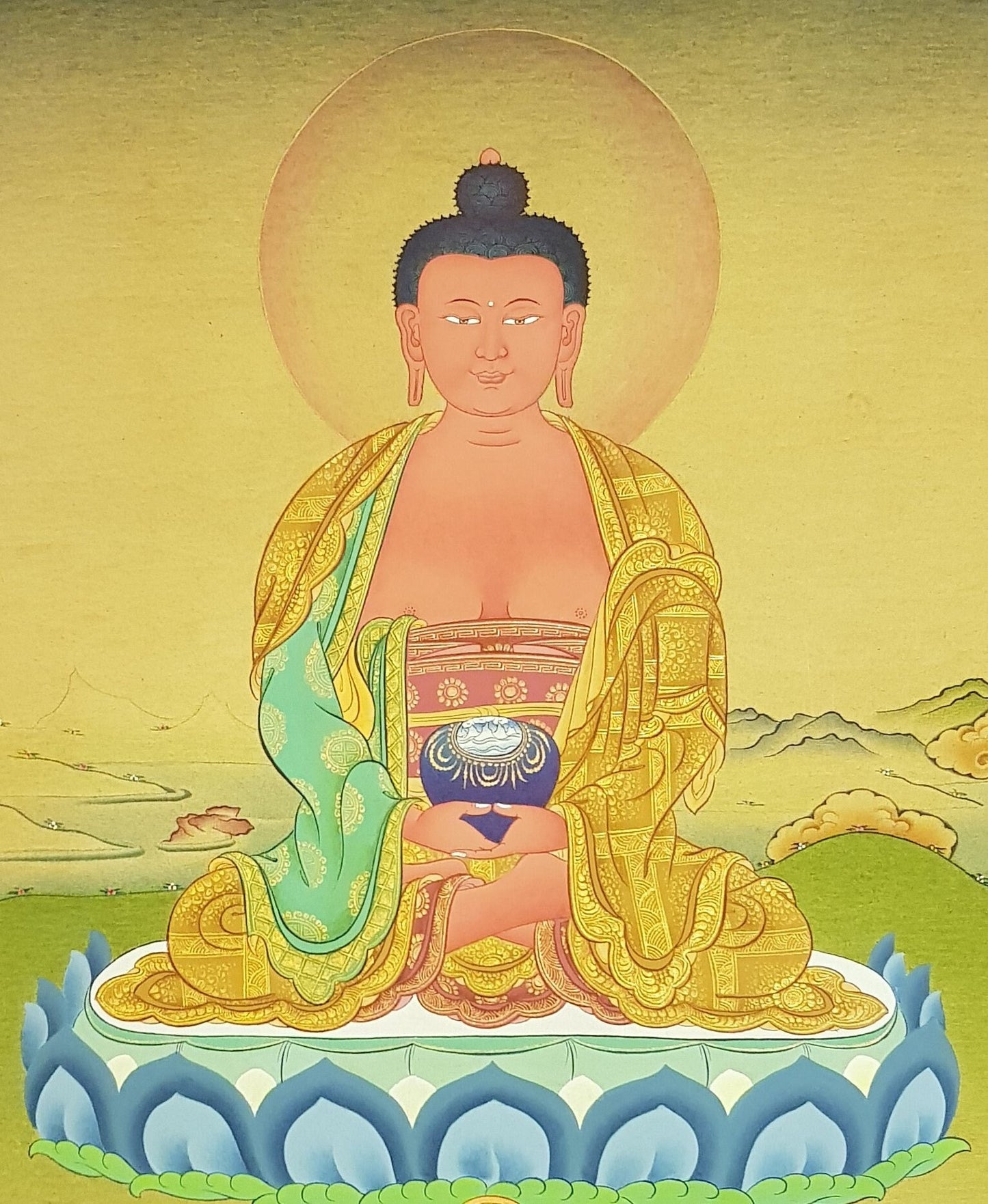 4. Karma Gadri Style Amitabha Buddha Thangka (Thanka). Free Brocade / Free Shipping.