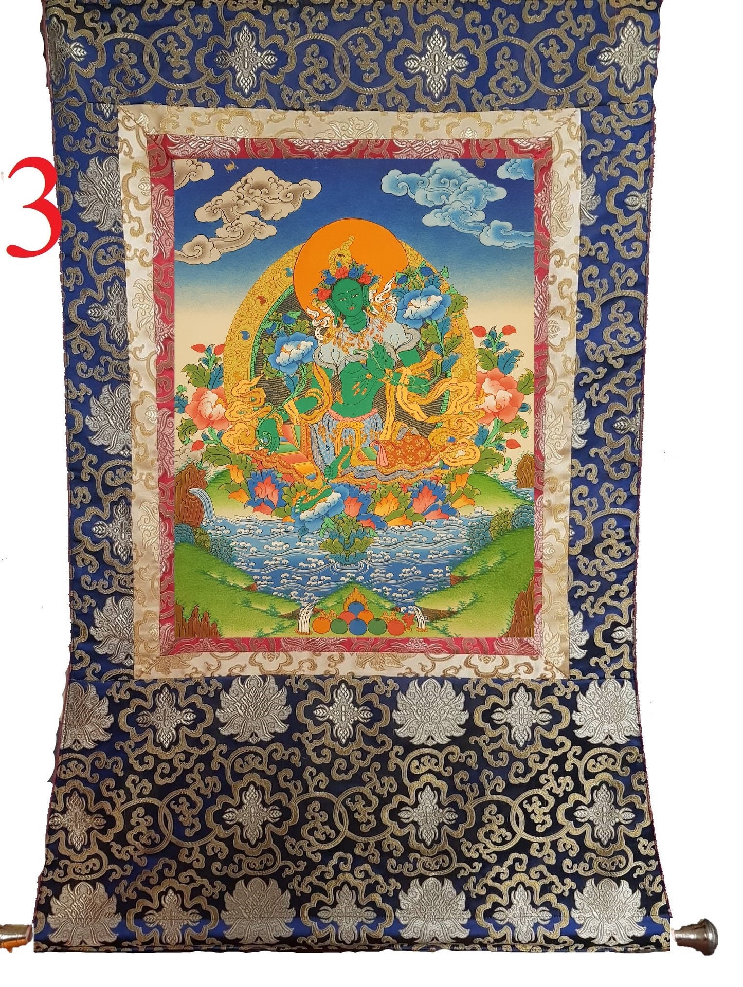 57. Green Tara Thangka (Thanka). Free Brocade / Free Shipping.