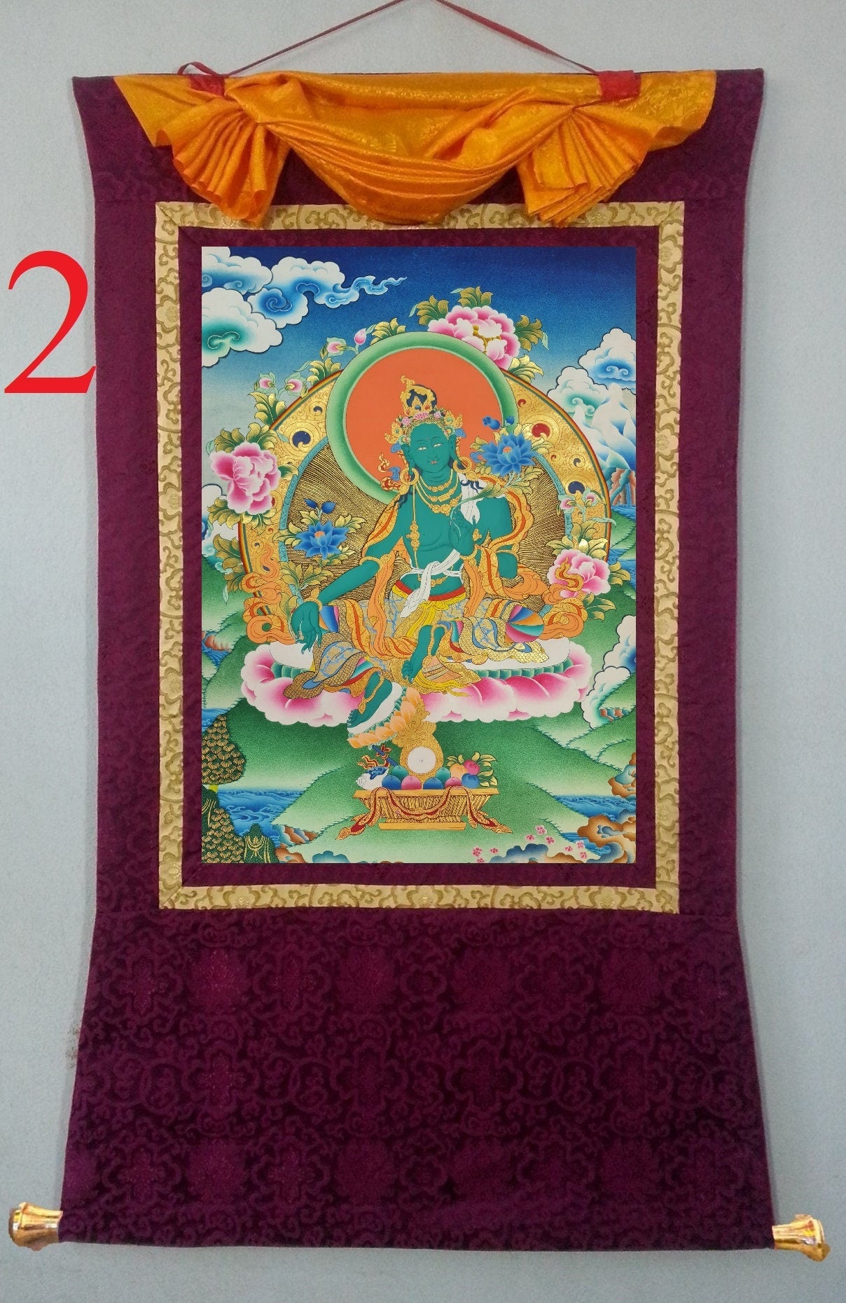 212. Green Tara Thangka (Thanka). Free Brocade / Free Shipping.