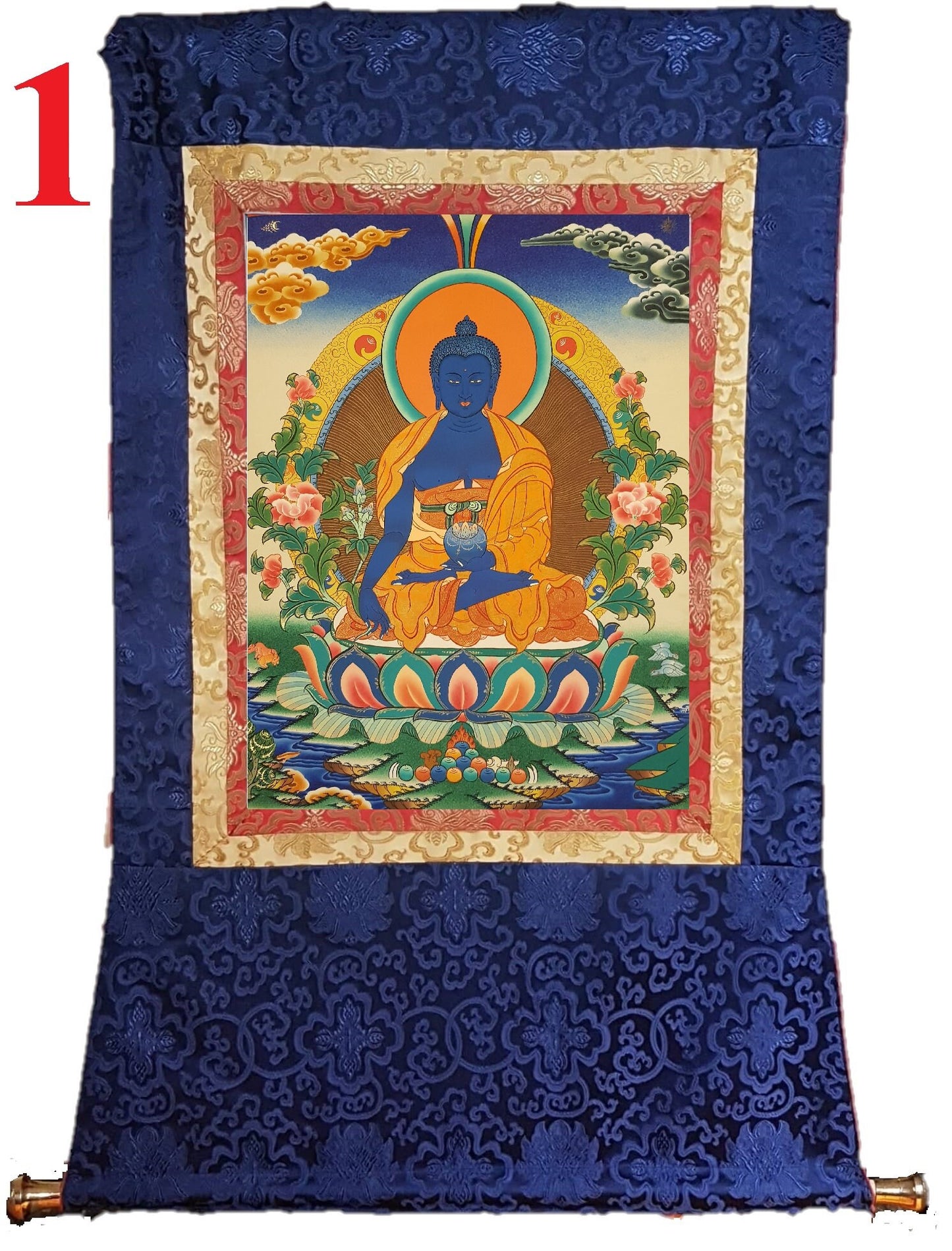 90. Medicine Buddha Thanka (Thangka). Free Brocade / Free Shipping.