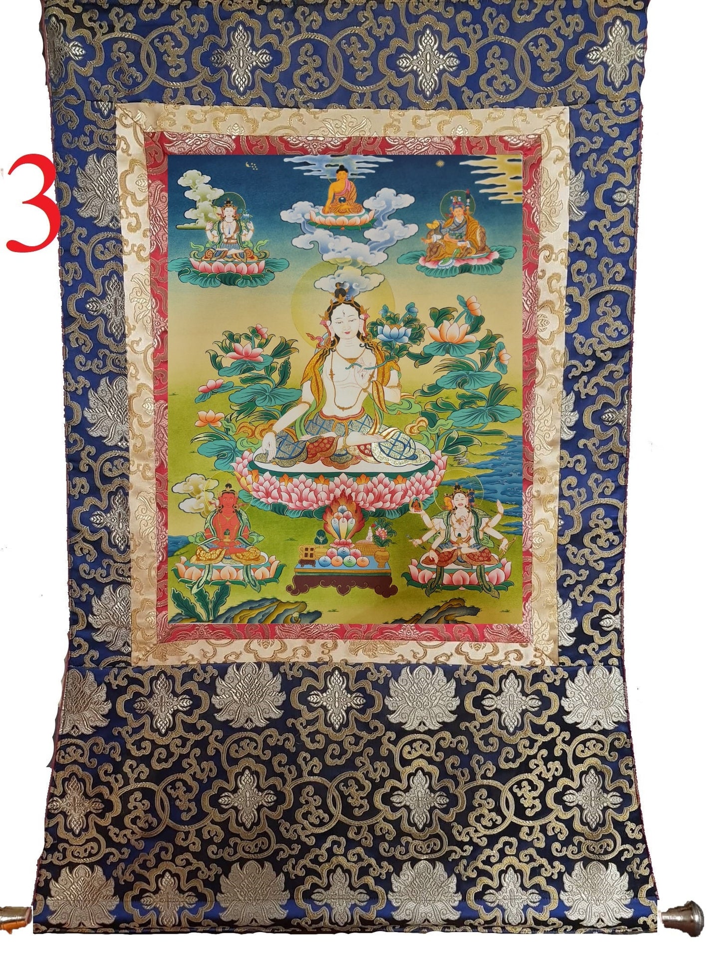 255. White Tara Thangka (Thanka). Free Brocade / Free Shipping.