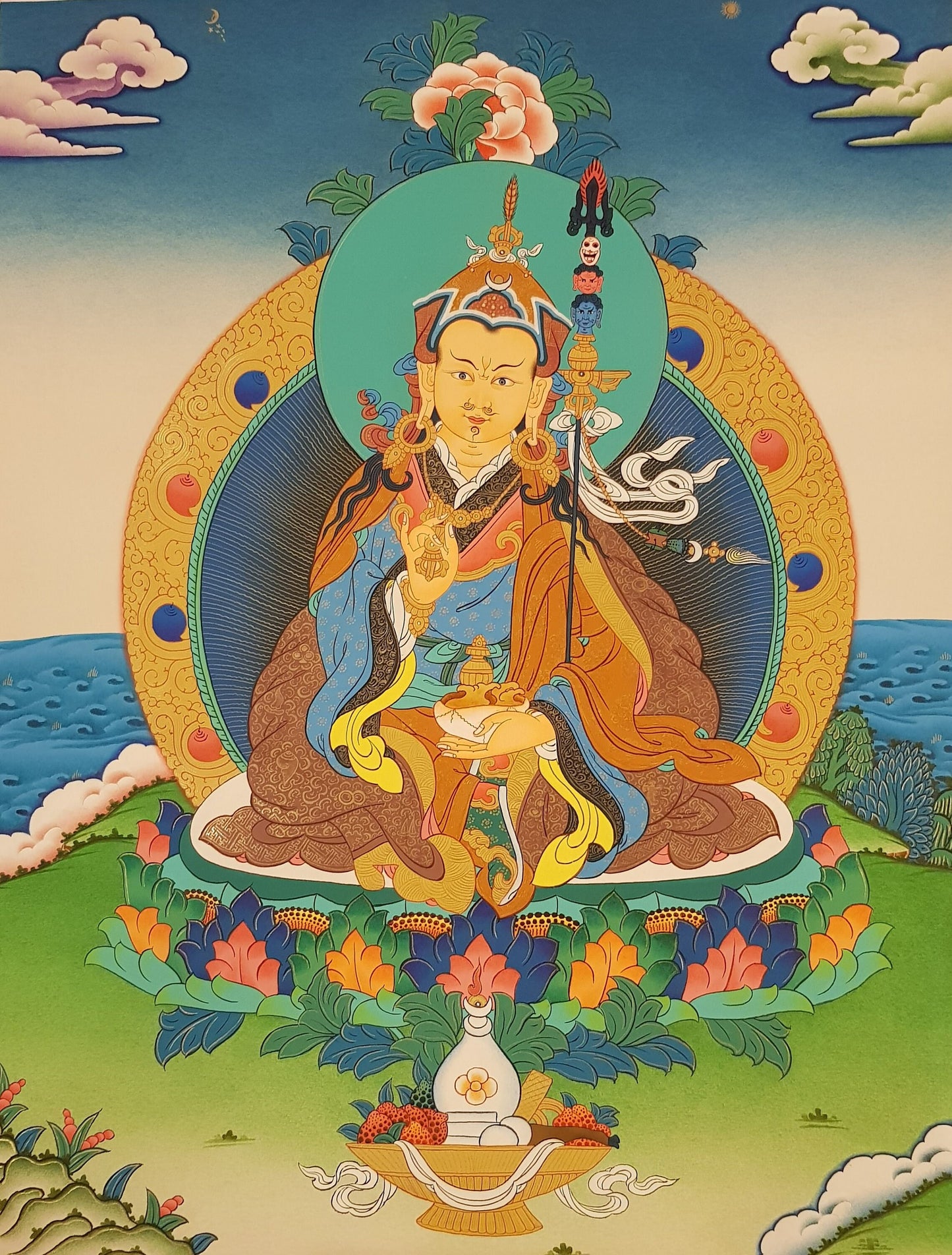 63. Guru Rinpoche Padmasambhava Thanka (Thangka). Free Brocade / Free Shipping.