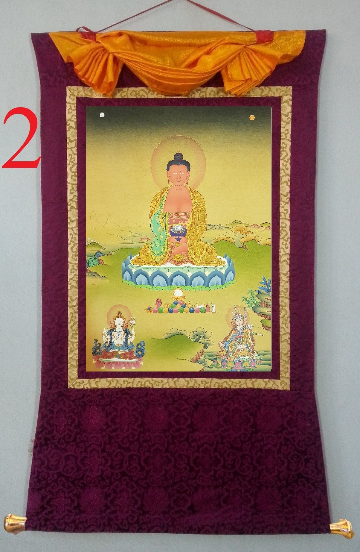4. Karma Gadri Style Amitabha Buddha Thangka (Thanka). Free Brocade / Free Shipping.