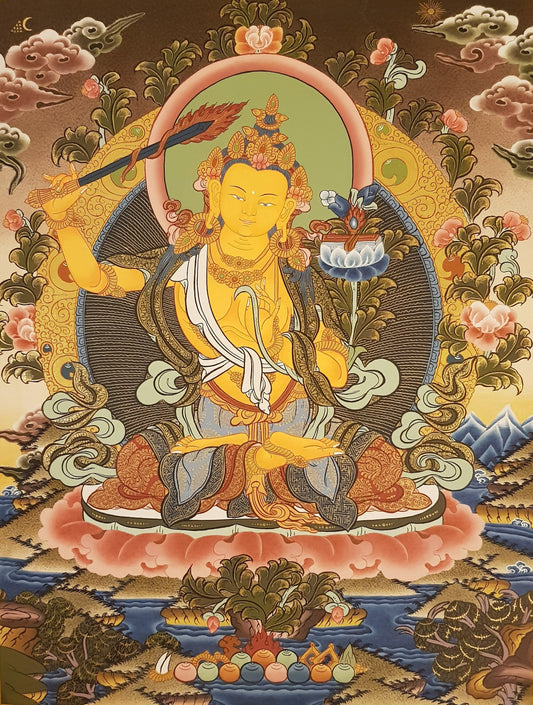 79. Manjushree (Manjushri) Thangka (Thanka). Free Brocade / Free Shipping.