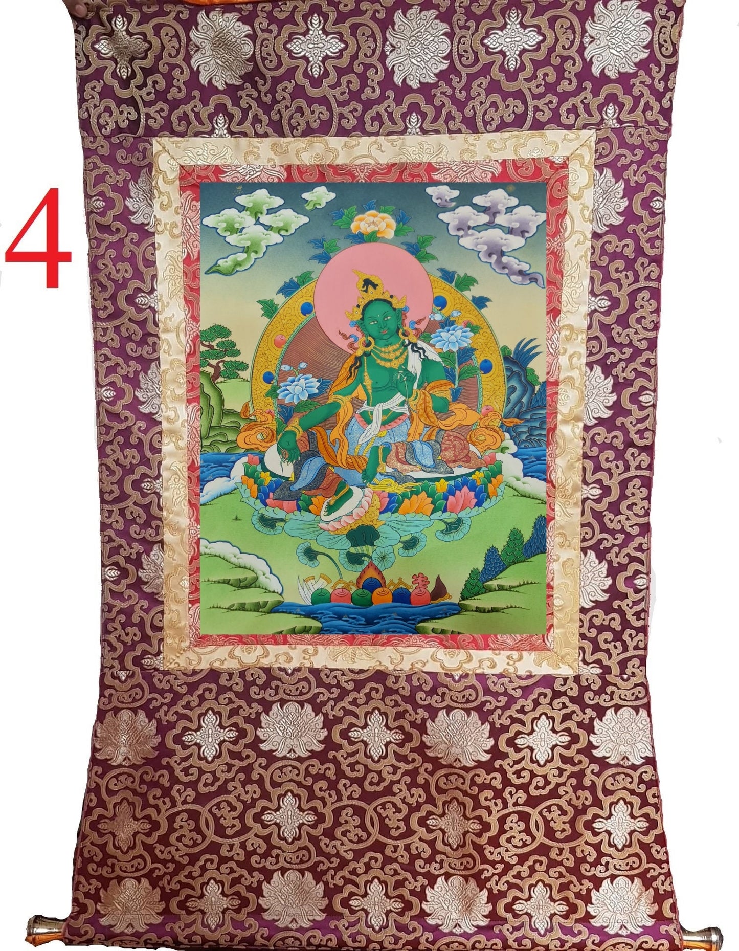 55. Green Tara Thangka (Thanka). Free Brocade / Free Shipping.