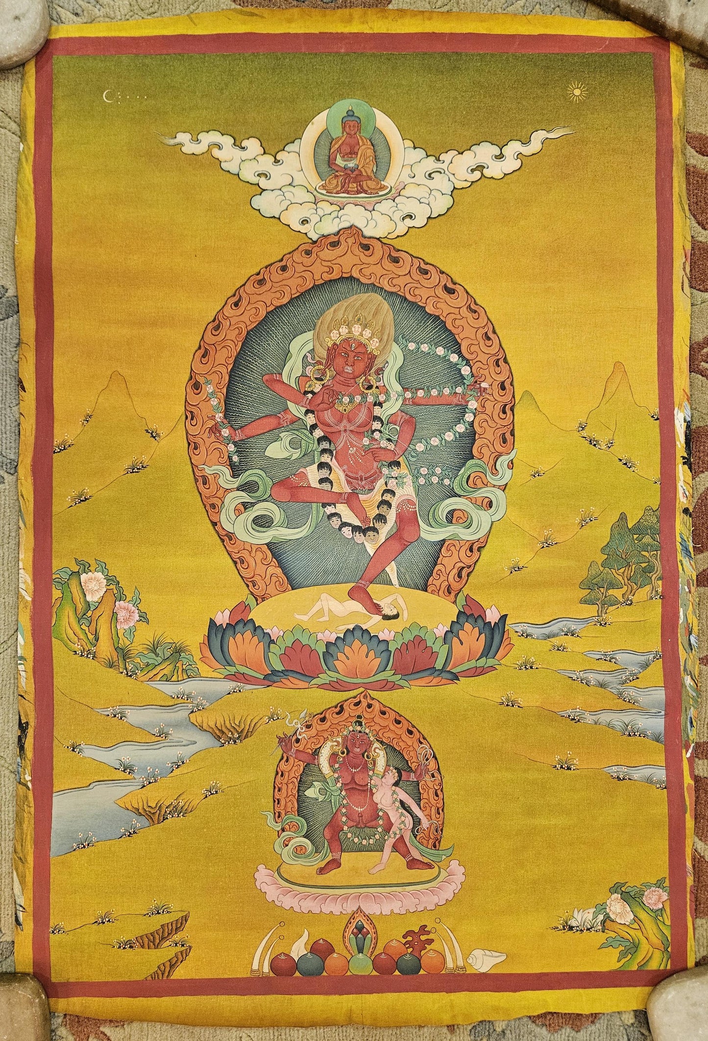 389. 20 Year Old Karma Gadri Style Kurukulla Thangka (Thanka). Free Brocade / Free Shipping.